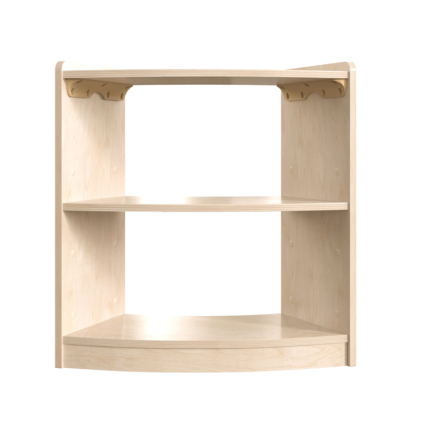 Bright Beginnings Commercial Grade Bow Front 2 Tier Wooden Classroom Open Corner Storage Unit, Safe, Kid Friendly Design, Natural Beech