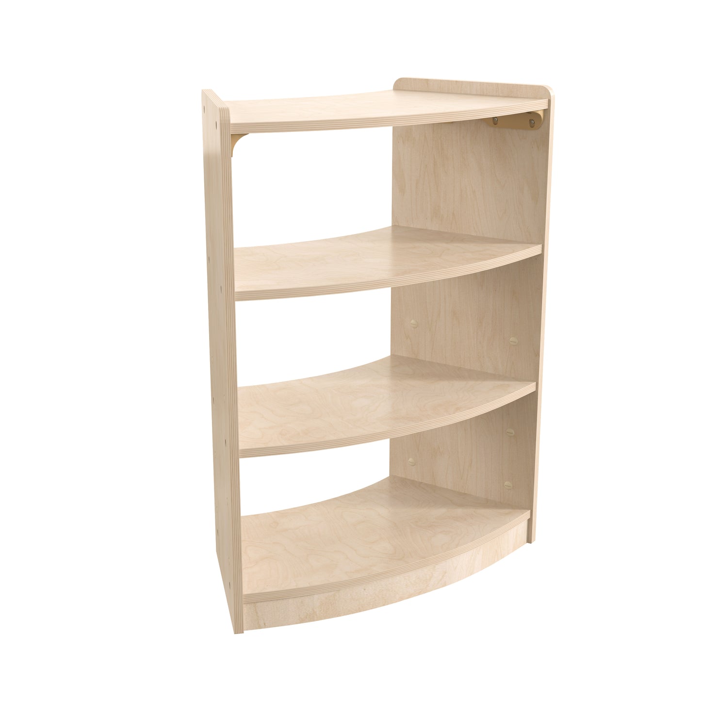 Bright Beginnings Commercial Grade Bow Front 3 Tier Wooden Classroom Open Corner Storage Unit, Safe, Kid Friendly Design, Natural Beech MK-KE24077-GG