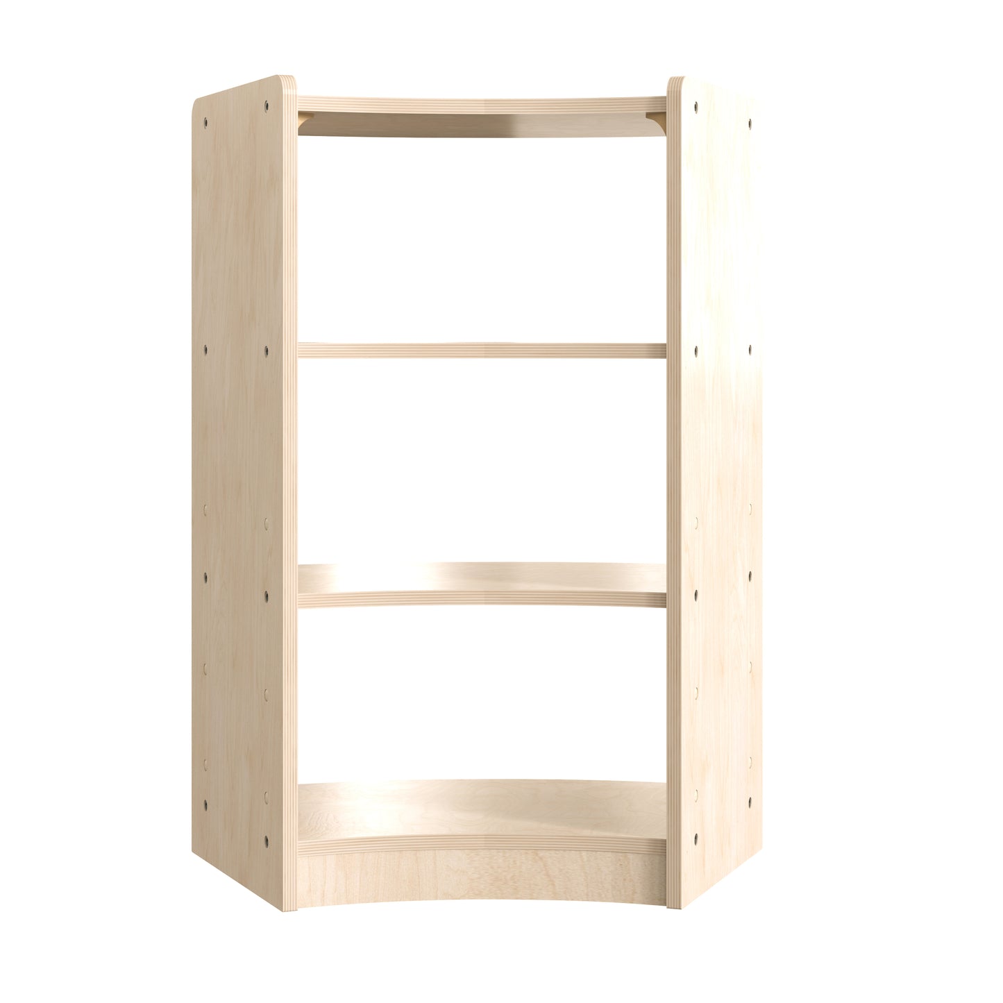 Bright Beginnings Commercial Grade Bow Front 3 Tier Wooden Classroom Open Corner Storage Unit, Safe, Kid Friendly Design, Natural Beech MK-KE24077-GG