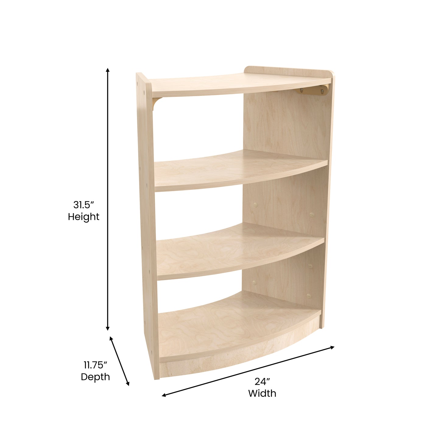 Bright Beginnings Commercial Grade Bow Front 3 Tier Wooden Classroom Open Corner Storage Unit, Safe, Kid Friendly Design, Natural Beech MK-KE24077-GG