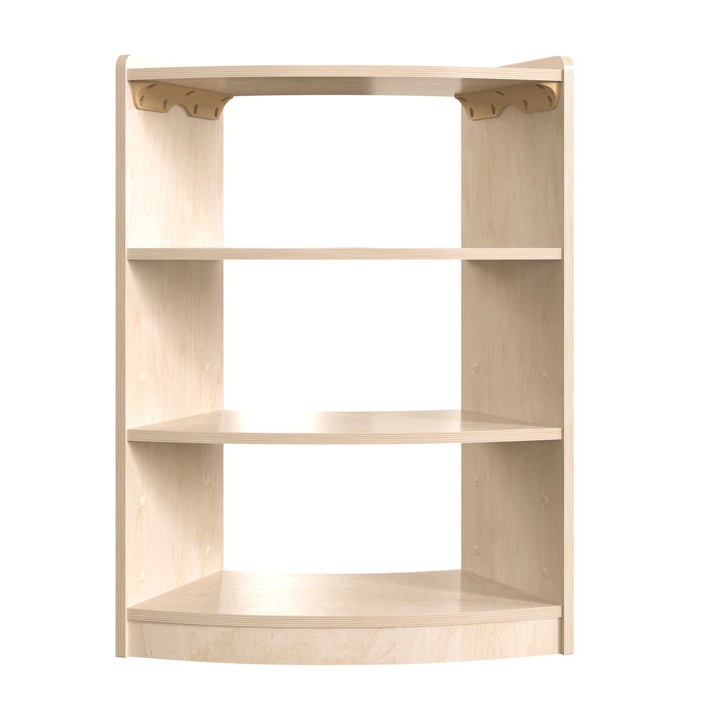 Bright Beginnings Commercial Grade Bow Front 3 Tier Wooden Classroom Open Corner Storage Unit, Safe, Kid Friendly Design, Natural Beech MK-KE24077-GG