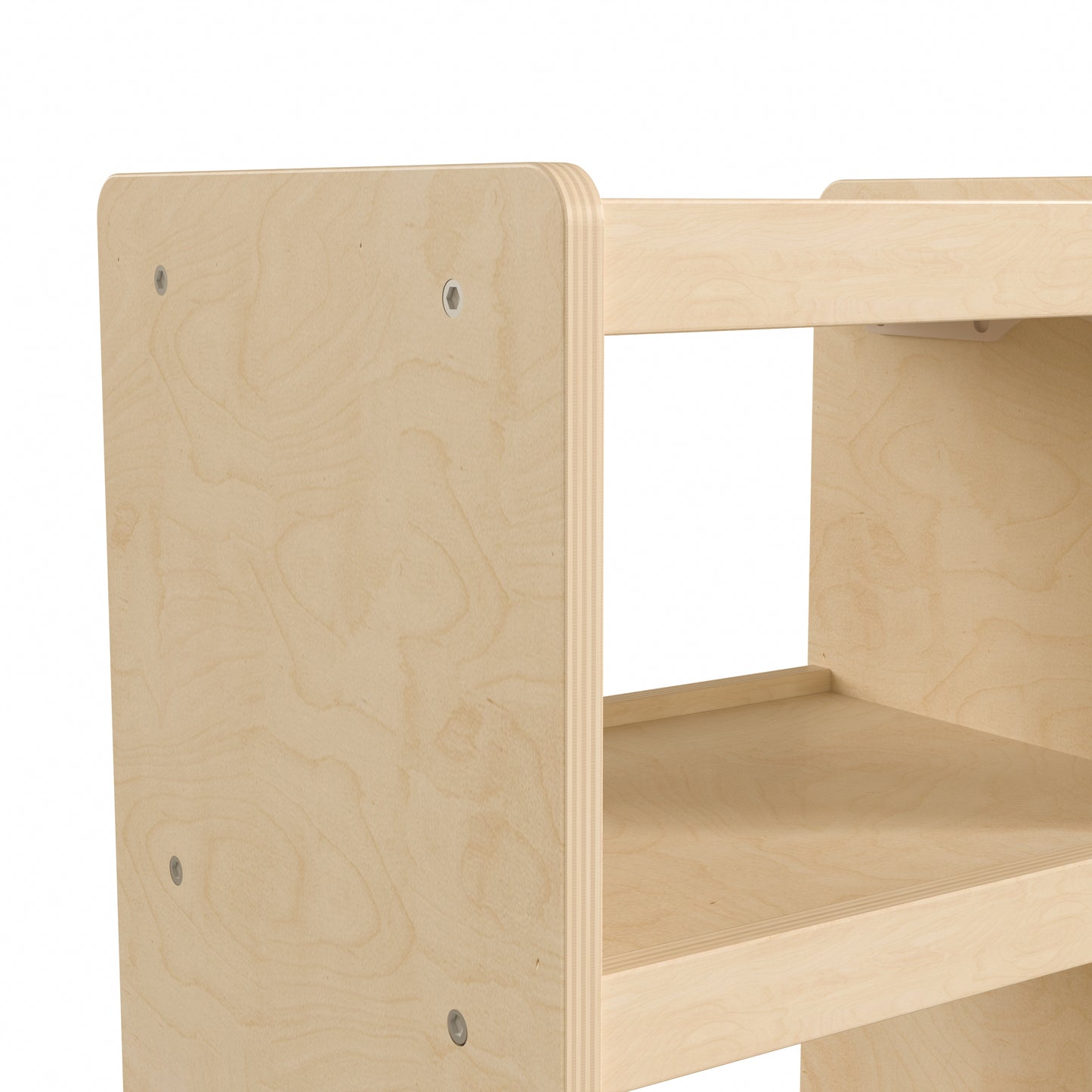 Bright Beginnings Commercial Wooden Mobile Storage Cart with 3 Storage Tiers and Locking Caster Wheels, Natural Beech