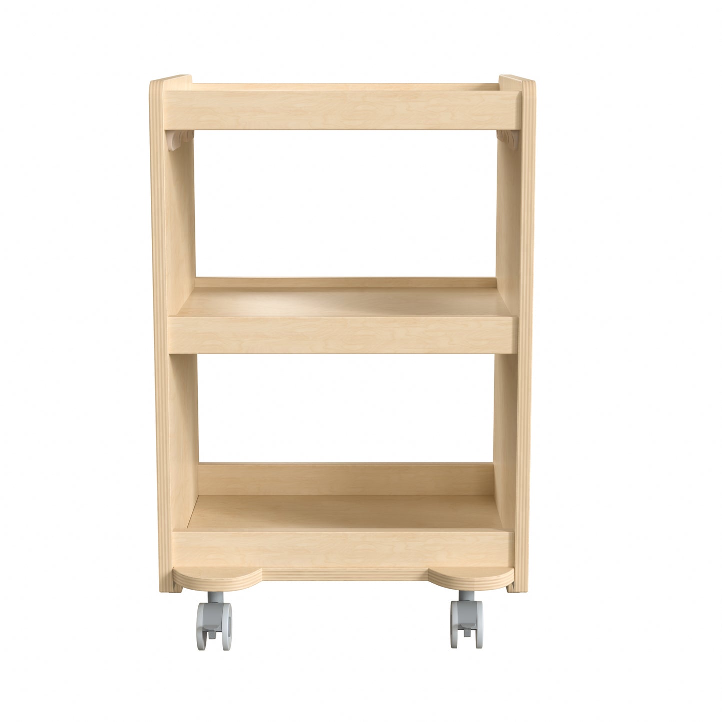 Bright Beginnings Commercial Wooden Mobile Storage Cart with 3 Storage Tiers and Locking Caster Wheels, Natural Beech