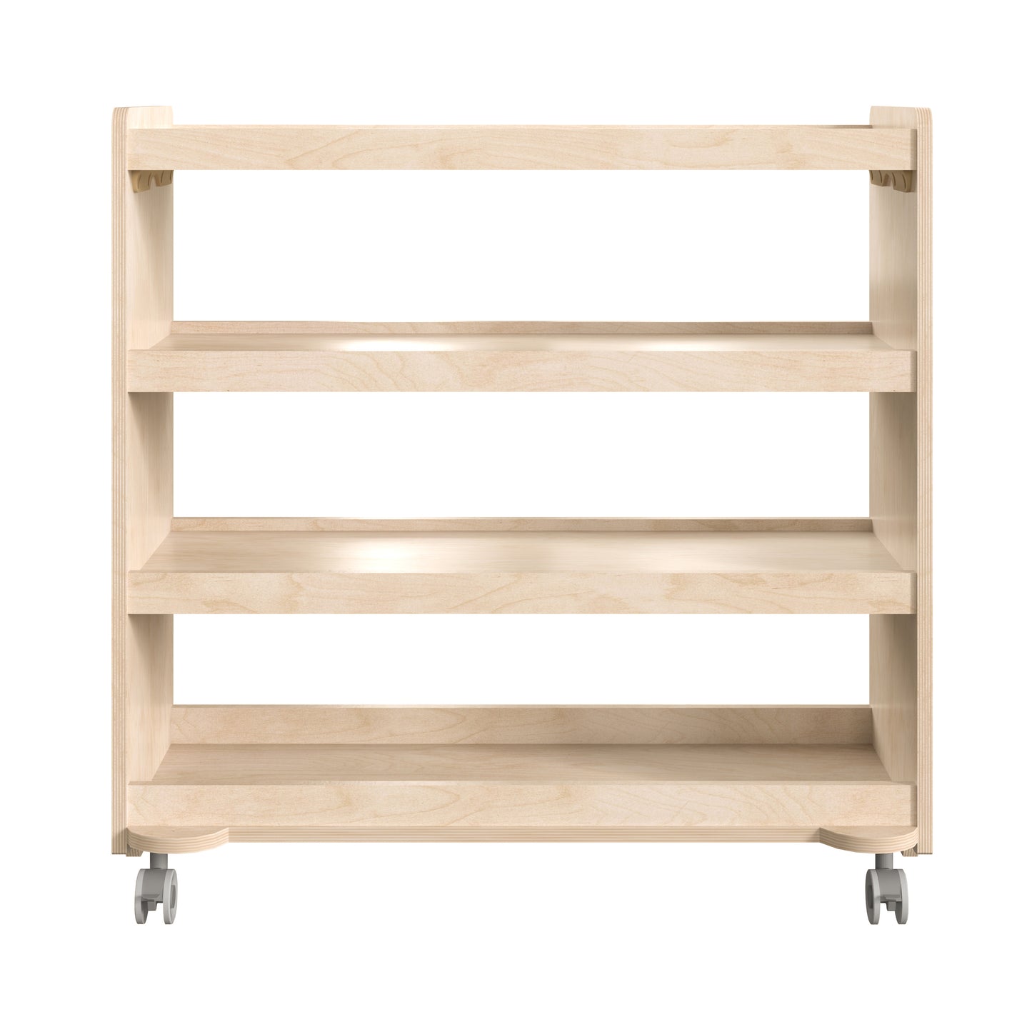 Bright Beginnings Commercial Grade Space Saving 4 Shelf Wooden Mobile Classroom Storage Cart with Locking Caster Wheels, Kid Friendly Design, Natural Beech