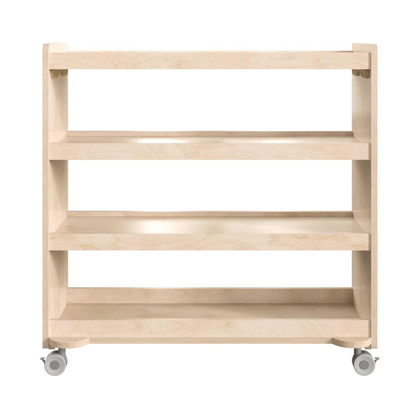 Bright Beginnings Commercial Grade Space Saving 4 Shelf Wooden Mobile Classroom Storage Cart with Locking Caster Wheels, Kid Friendly Design, Natural Beech