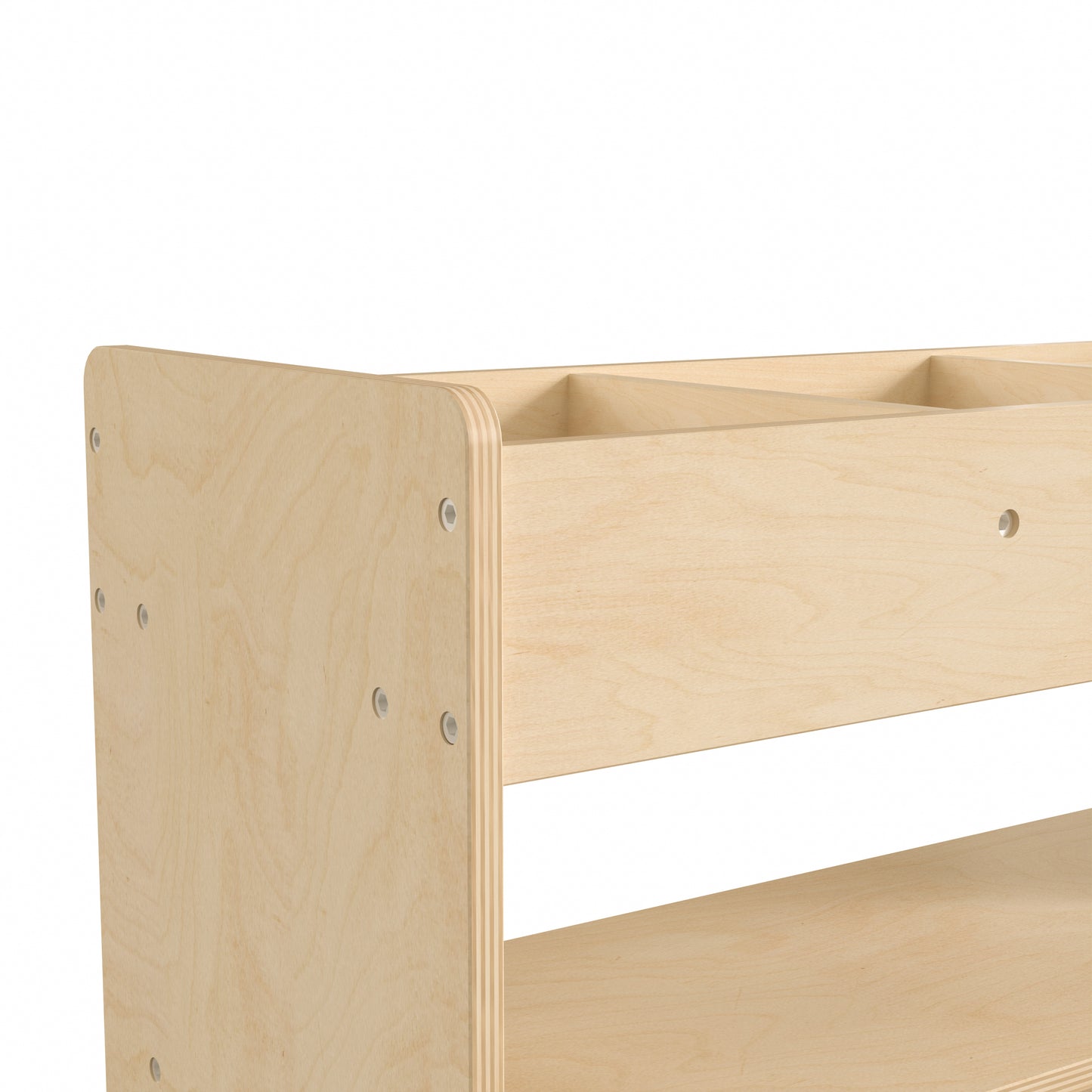 Bright Beginnings Commercial Wooden Mobile Storage Cart with 3 Top Storage Cubbies, 2 Lower Shelves and Locking Caster Wheels, Natural Beech