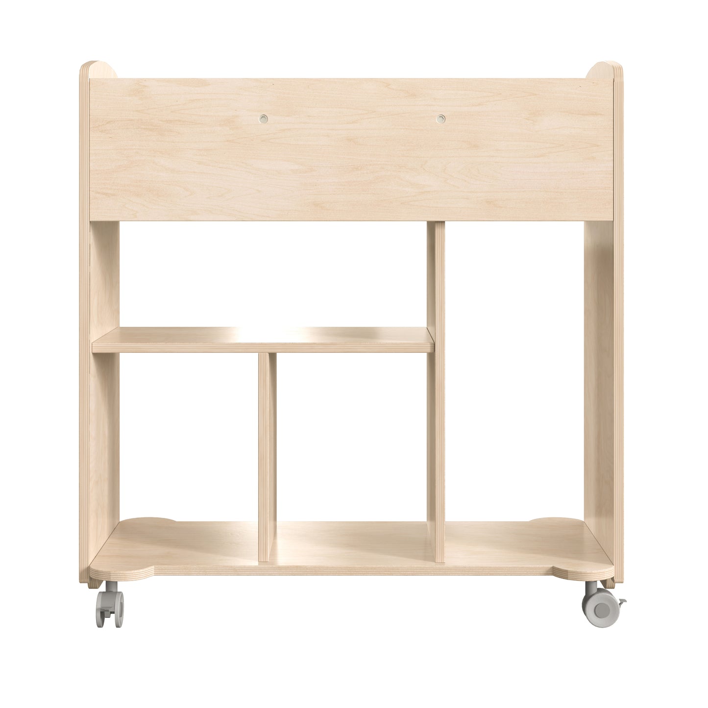 Bright Beginnings Commercial Grade Double Sided Space Saving Wooden Mobile Storage Cart with Locking Caster Wheels & 10 Storage Compartments, Natural Beech