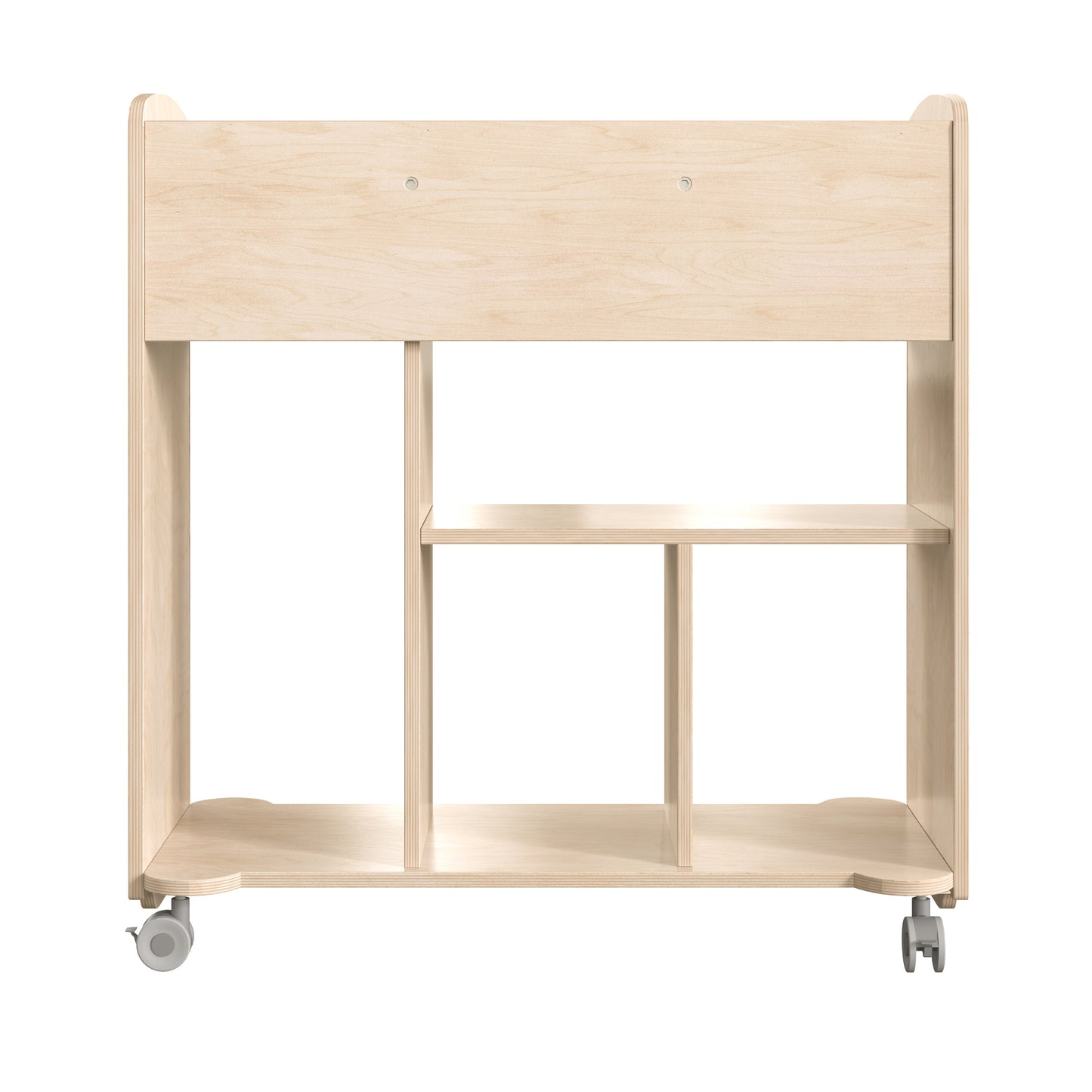Bright Beginnings Commercial Grade Double Sided Space Saving Wooden Mobile Storage Cart with Locking Caster Wheels & 10 Storage Compartments, Natural Beech