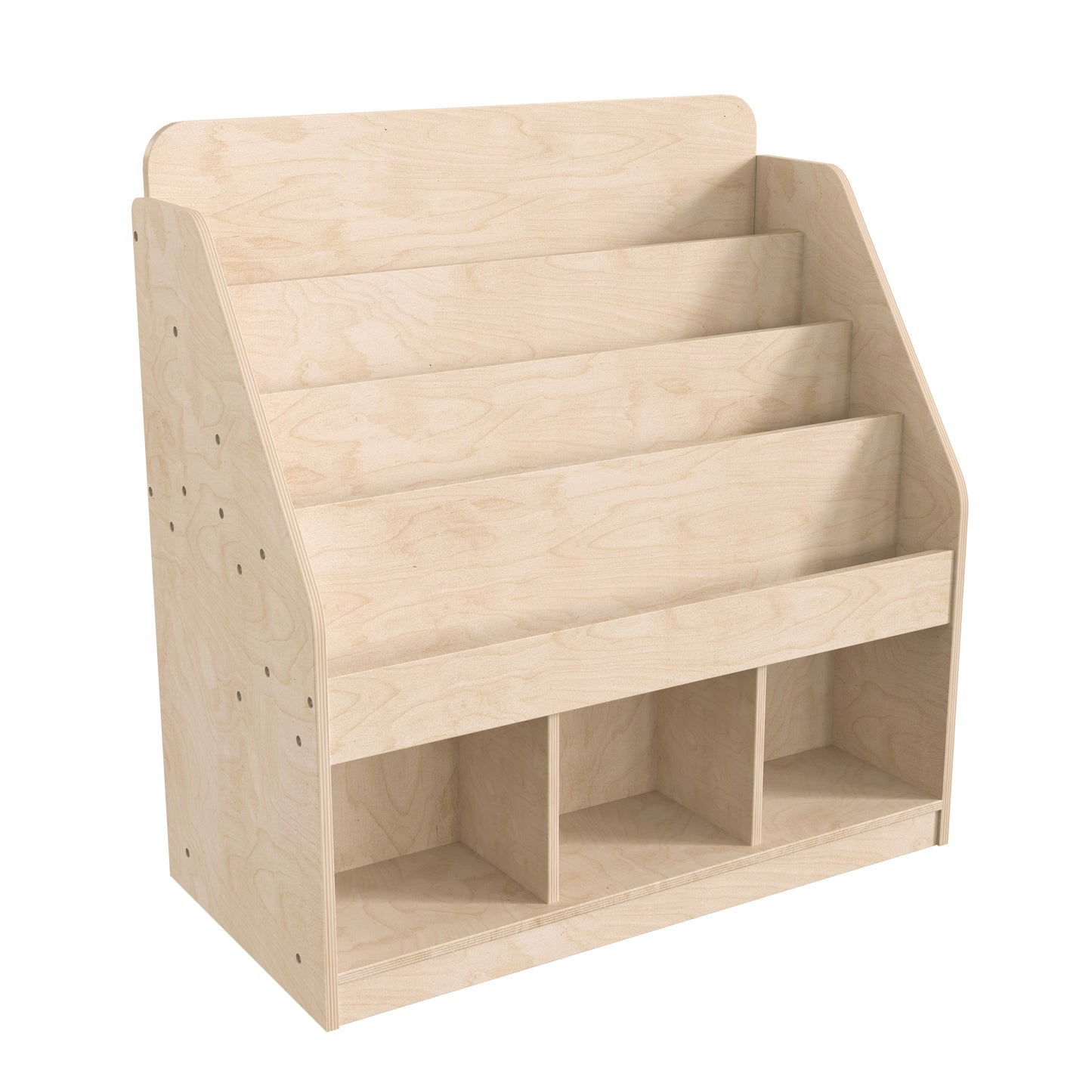 Bright Beginnings Commercial Grade Modular Wooden Classroom 4 Tier Bookstand with 3 Storage Compartments, Natural Beech
