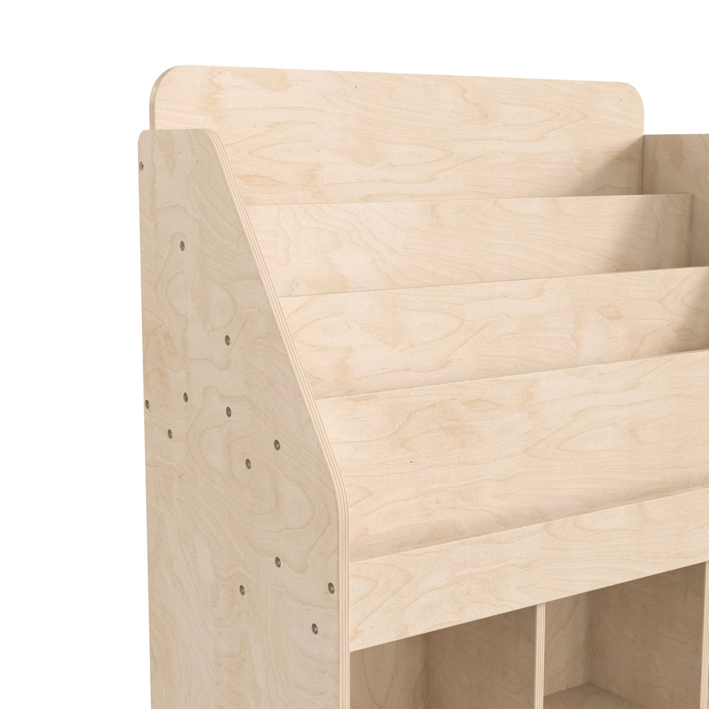 Bright Beginnings Commercial Grade Modular Wooden Classroom 4 Tier Bookstand with 3 Storage Compartments, Natural Beech