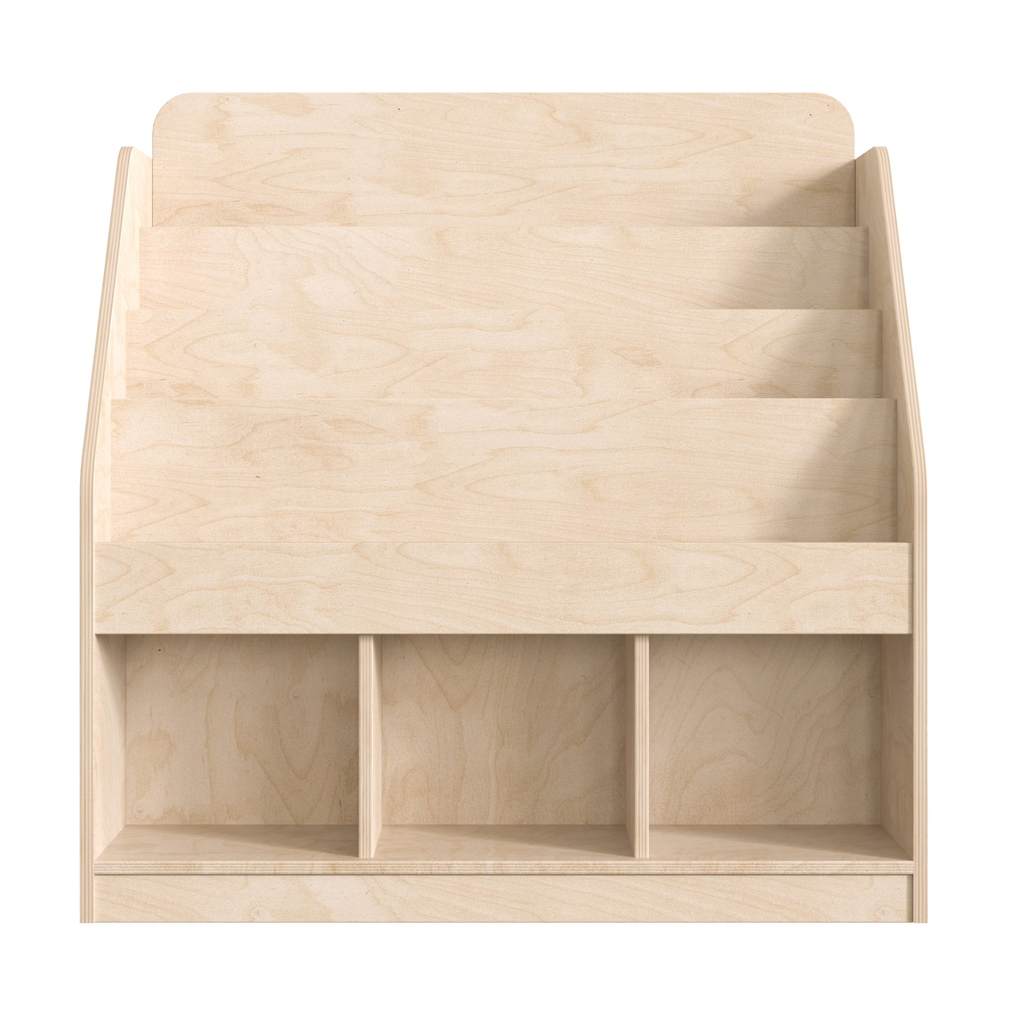 Bright Beginnings Commercial Grade Modular Wooden Classroom 4 Tier Bookstand with 3 Storage Compartments, Natural Beech