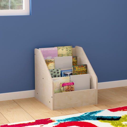 Bright Beginnings Commercial Grade Modular Wooden Classroom 4 Tier Book Display Shelf, Natural Beech