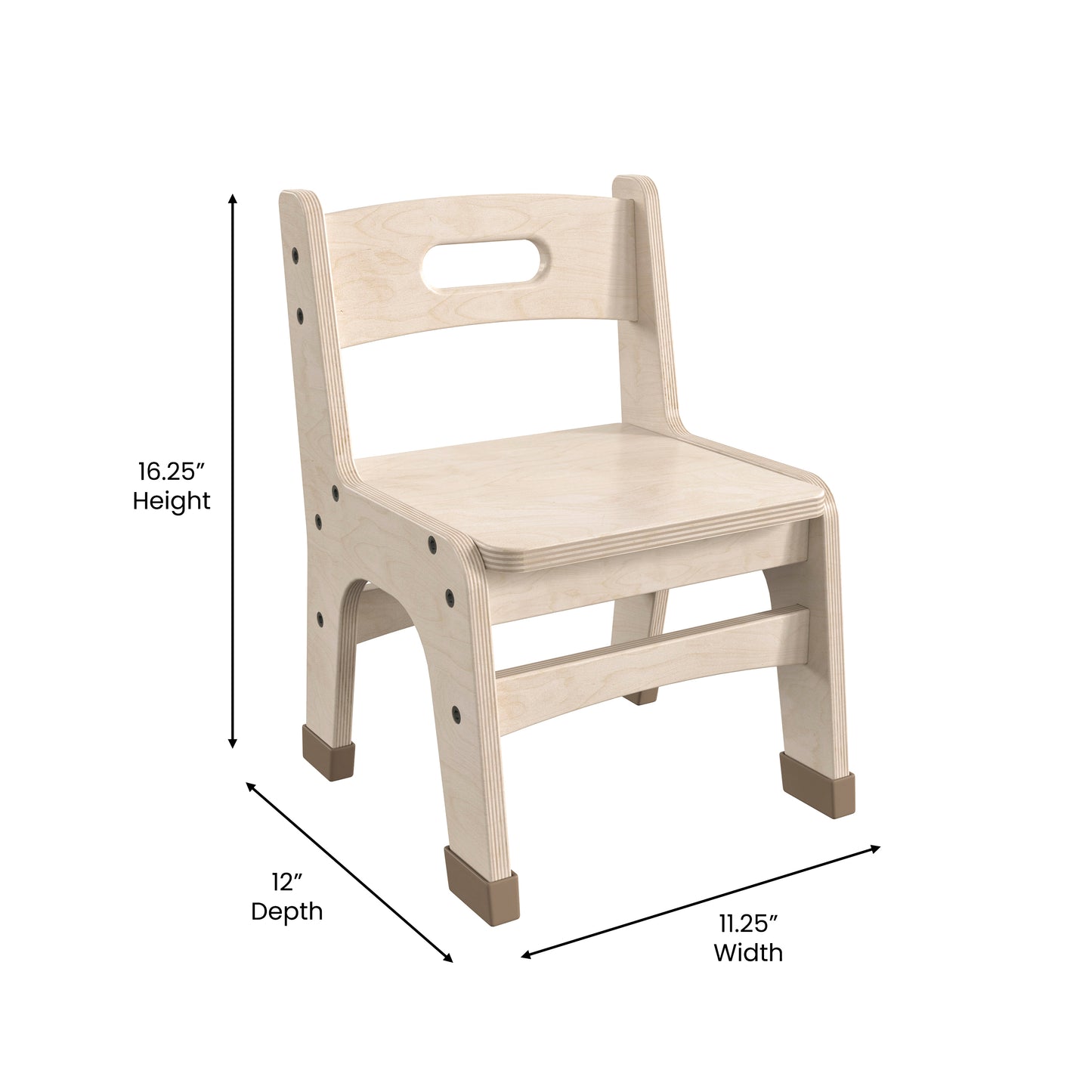 Bright Beginnings Set of 2 Commercial Grade Wooden Classroom Chairs, 9" Seat Height with Non-Slip Foot Caps and Built-In Carrying Handle, Natural Beech