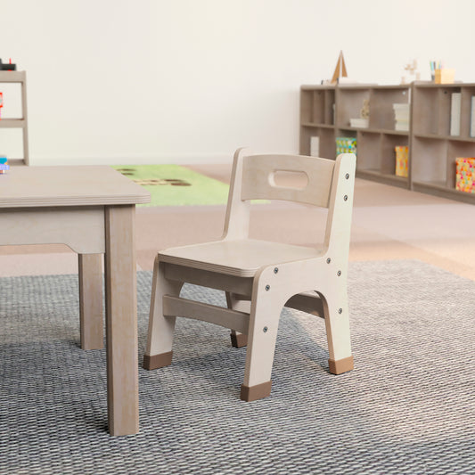 Bright Beginnings Set of 2 Commercial Grade Wooden Classroom Chairs, 9" Seat Height with Non-Slip Foot Caps and Built-In Carrying Handle, Natural Beech