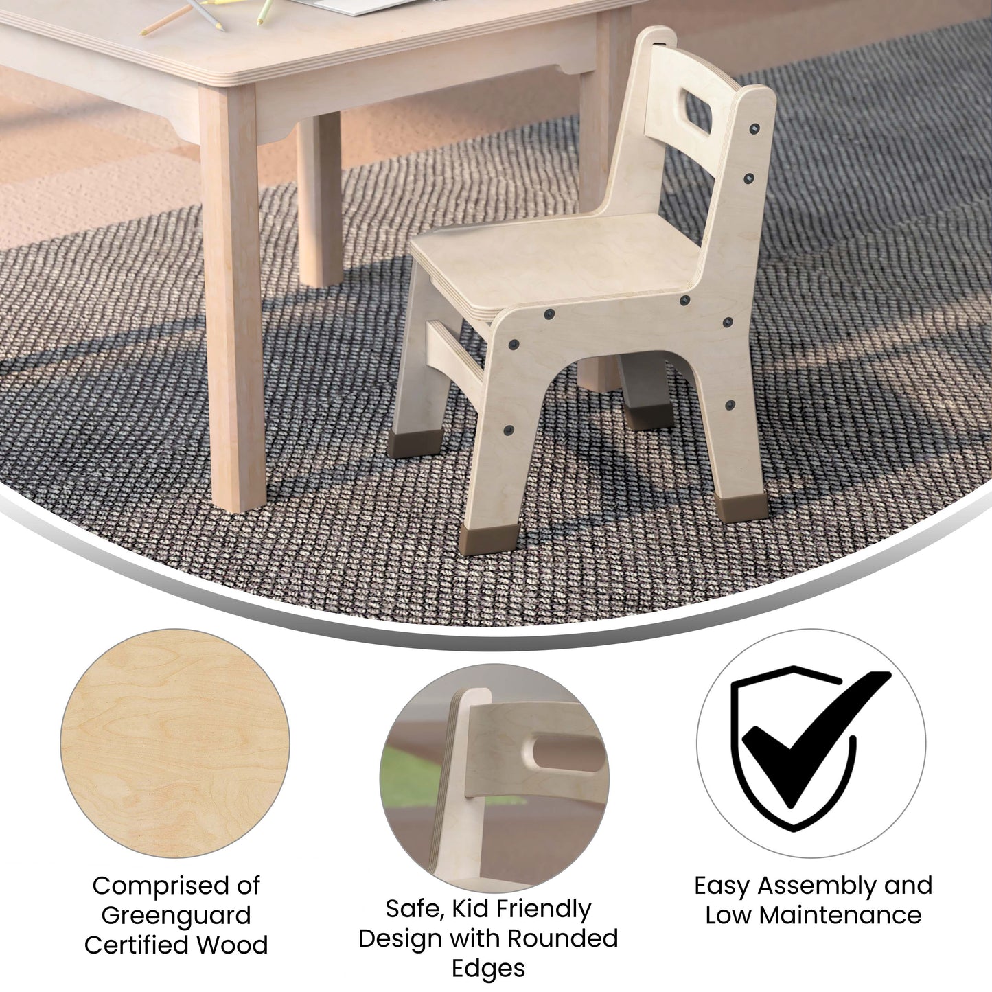 Bright Beginnings Set of 2 Commercial Grade Wooden Classroom Chairs, 10" Seat Height with Non-Slip Foot Caps and Built-In Carrying Handle, Natural Beech MK-KE24435-GG