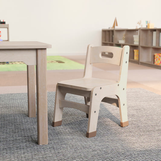 Bright Beginnings Set of 2 Commercial Grade Wooden Classroom Chairs, 10" Seat Height with Non-Slip Foot Caps and Built-In Carrying Handle, Natural Beech