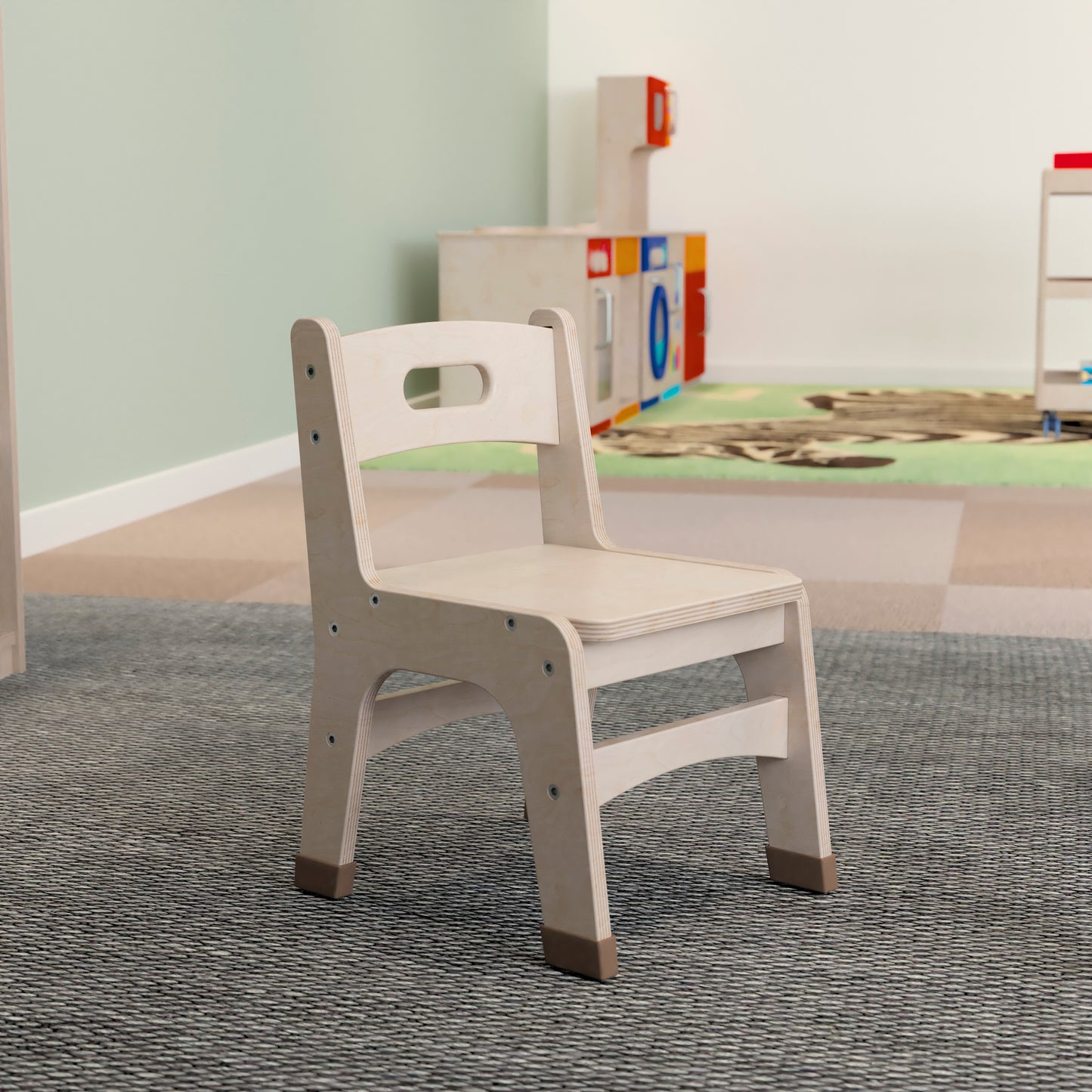 Bright Beginnings Set of 2 Commercial Grade Wooden Classroom Chairs, 10" Seat Height with Non-Slip Foot Caps and Built-In Carrying Handle, Natural Beech MK-KE24435-GG