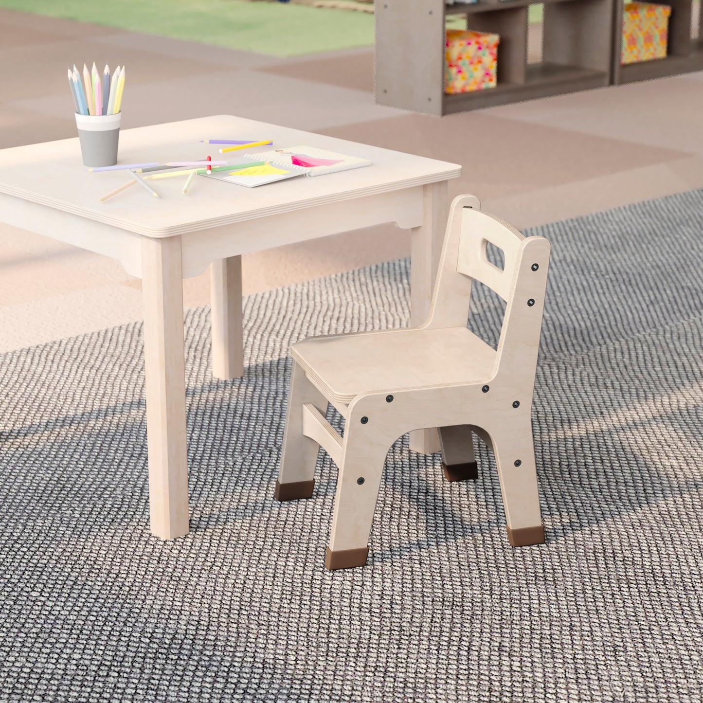 Bright Beginnings Set of 2 Commercial Grade Wooden Classroom Chairs, 10" Seat Height with Non-Slip Foot Caps and Built-In Carrying Handle, Natural Beech MK-KE24435-GG