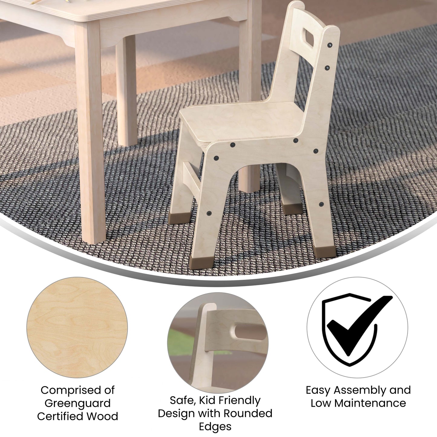 Bright Beginnings Set of 2 Commercial Grade Wooden Classroom Chairs, 11.5" Seat Height with Non-Slip Foot Caps and Built-In Carrying Handle, Natural Beech MK-KE24442-GG