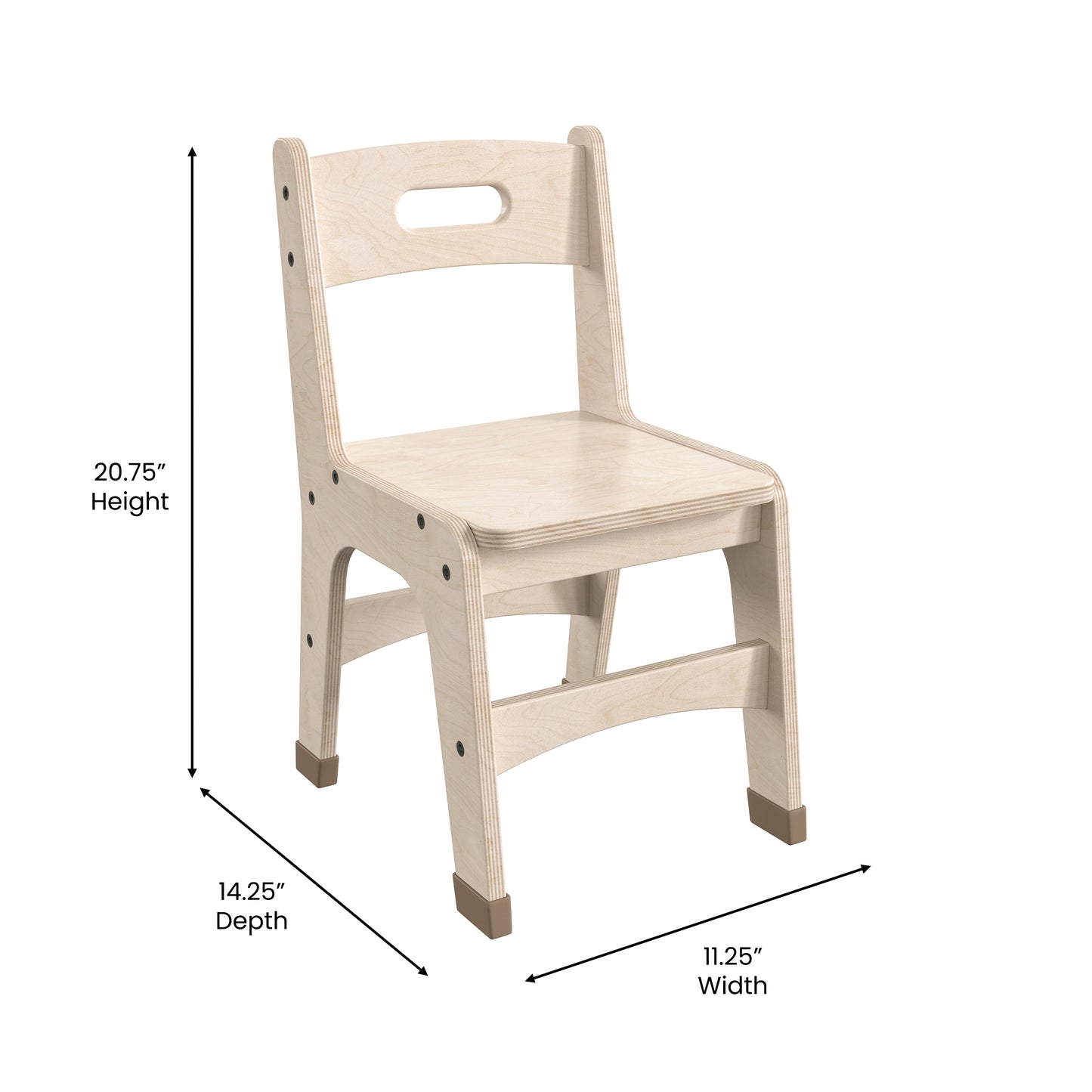 Bright Beginnings Set of 2 Commercial Grade Wooden Classroom Chairs, 11.5" Seat Height with Non-Slip Foot Caps and Built-In Carrying Handle, Natural Beech MK-KE24442-GG