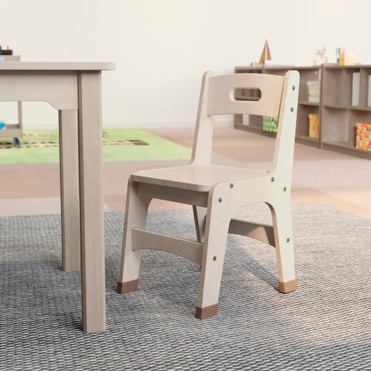 Bright Beginnings Set of 2 Commercial Grade Wooden Classroom Chairs, 11.5" Seat Height with Non-Slip Foot Caps and Built-In Carrying Handle, Natural Beech