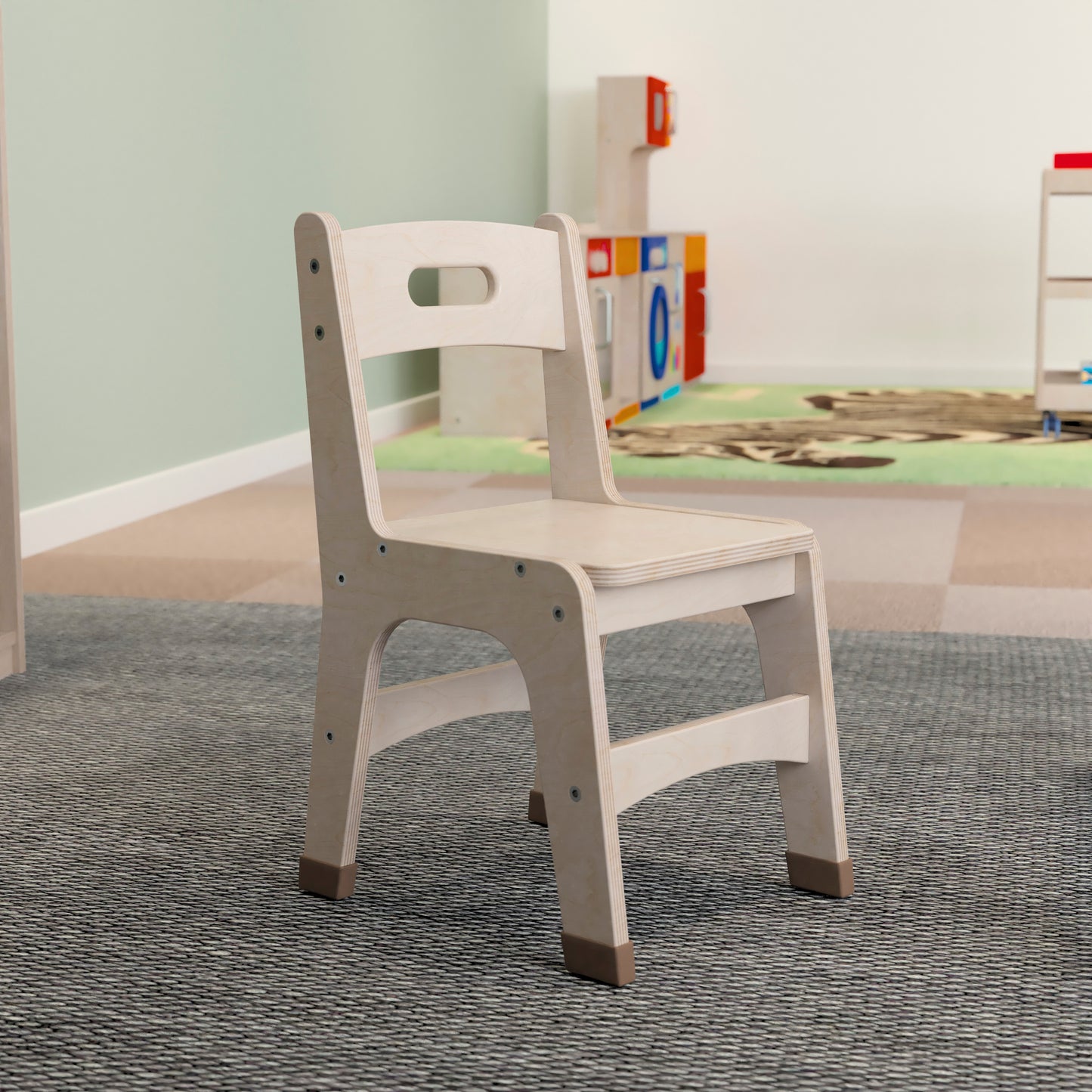 Bright Beginnings Set of 2 Commercial Grade Wooden Classroom Chairs, 11.5" Seat Height with Non-Slip Foot Caps and Built-In Carrying Handle, Natural Beech MK-KE24442-GG