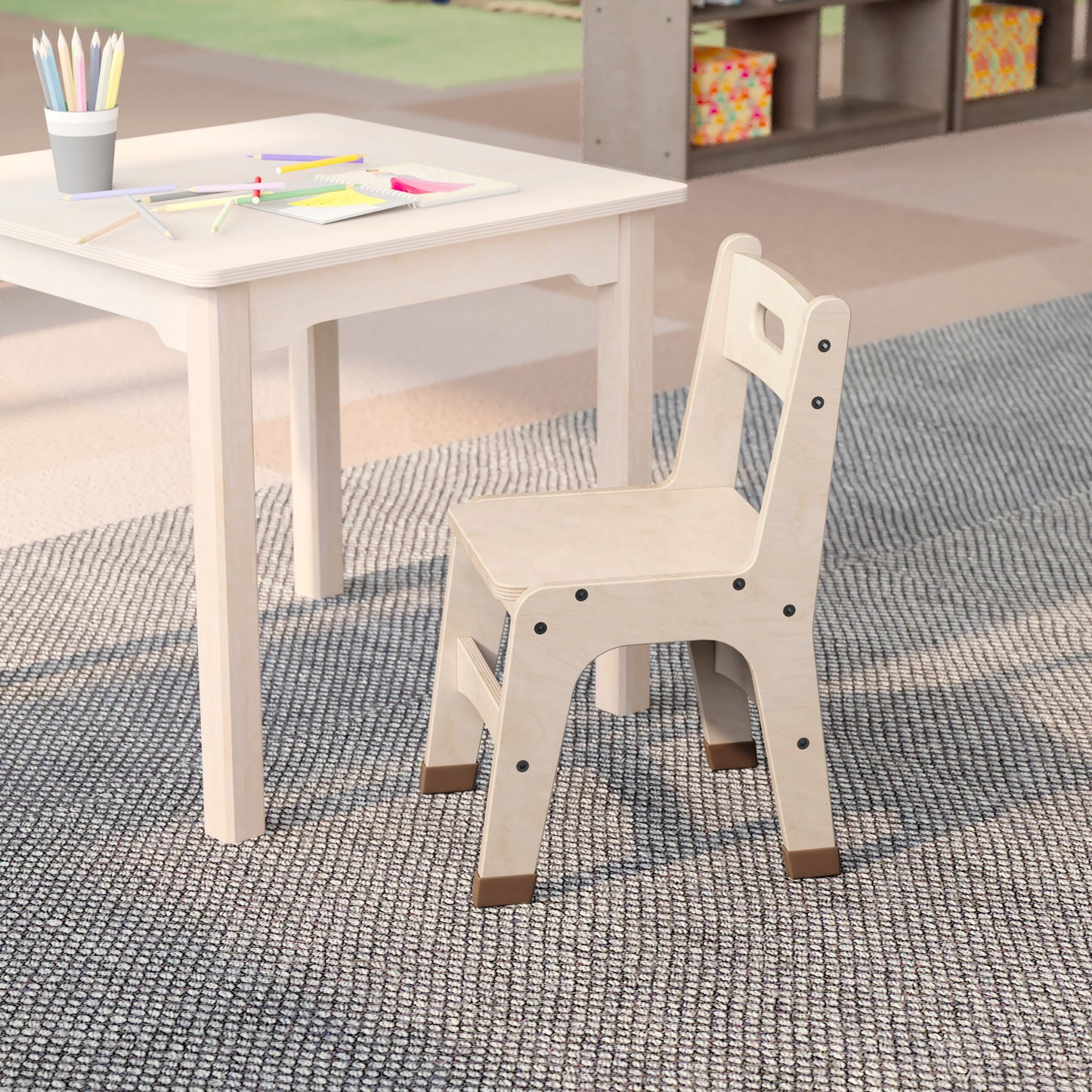 Bright Beginnings Set of 2 Commercial Grade Wooden Classroom Chairs, 11.5" Seat Height with Non-Slip Foot Caps and Built-In Carrying Handle, Natural Beech MK-KE24442-GG