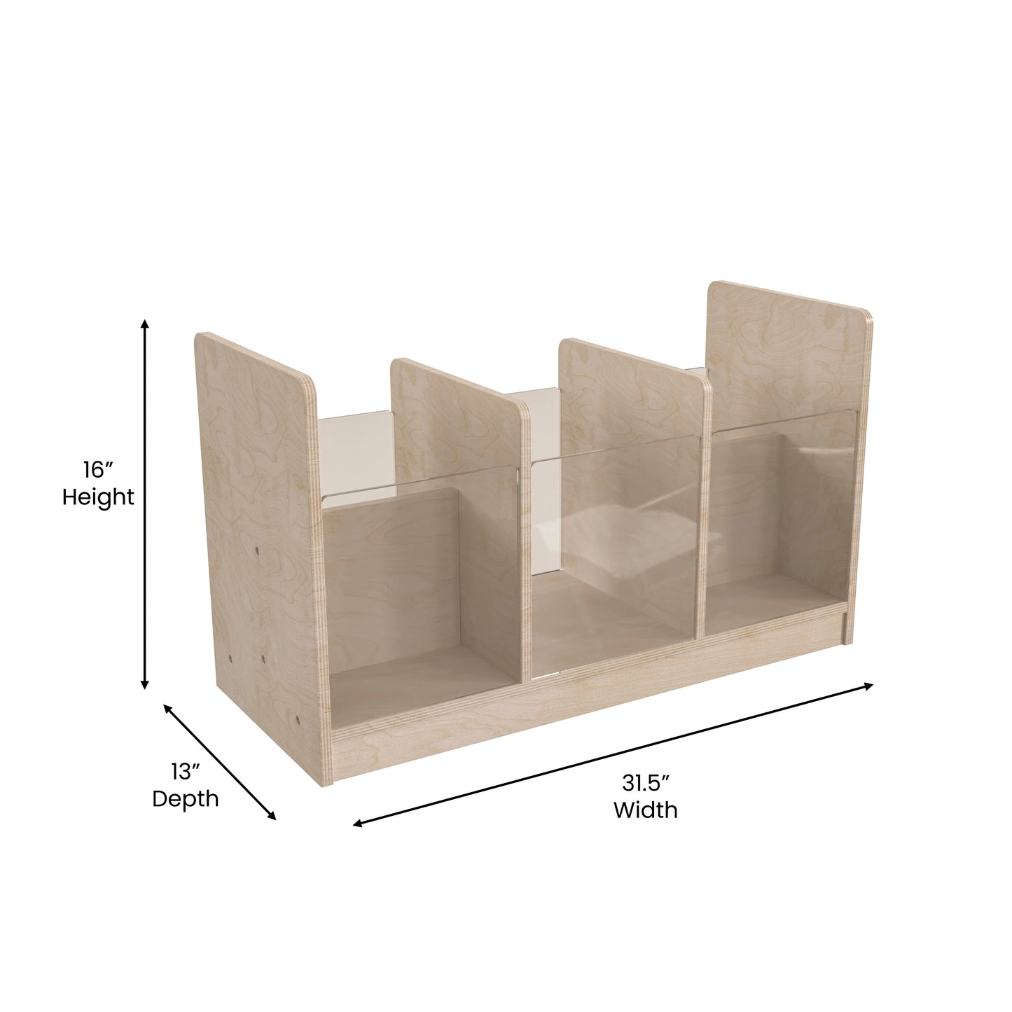 Bright Beginnings Commercial Grade Modular Double Sided Multipurpose Wooden Classroom Storage Unit with Transparent Sides, Natural Beech