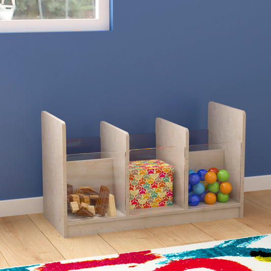 Bright Beginnings Commercial Grade Modular Double Sided Multipurpose Wooden Classroom Storage Unit with Transparent Sides, Natural Beech
