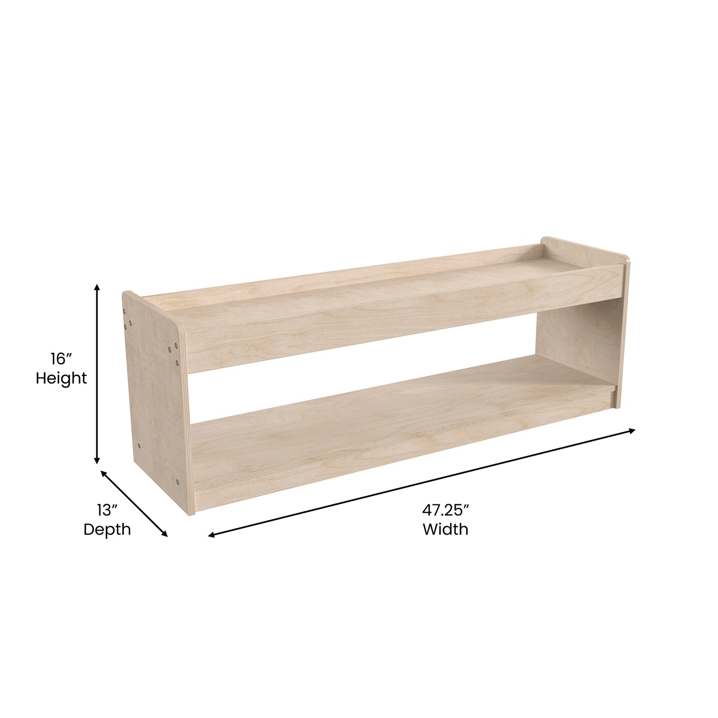 Bright Beginnings Commercial Grade Modular Wooden Classroom Open Storage Unit with Upper Shelf with Raised Edges, Natural Beech
