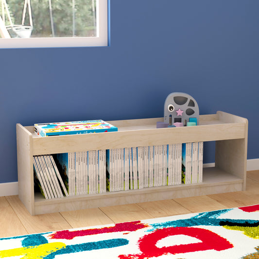 Bright Beginnings Commercial Grade Modular Wooden Classroom Open Storage Unit with Upper Shelf with Raised Edges, Natural Beech