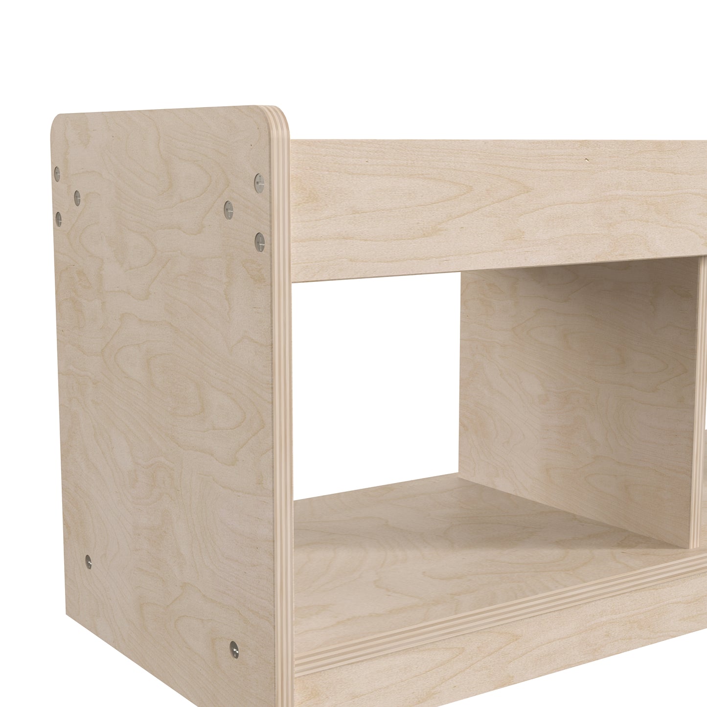 Bright Beginnings Commercial Grade Modular Wooden Classroom 2 Sided, 3 Section, Open Storage Unit with Mirrored Top and Raised Upper Edges, Natural Beech