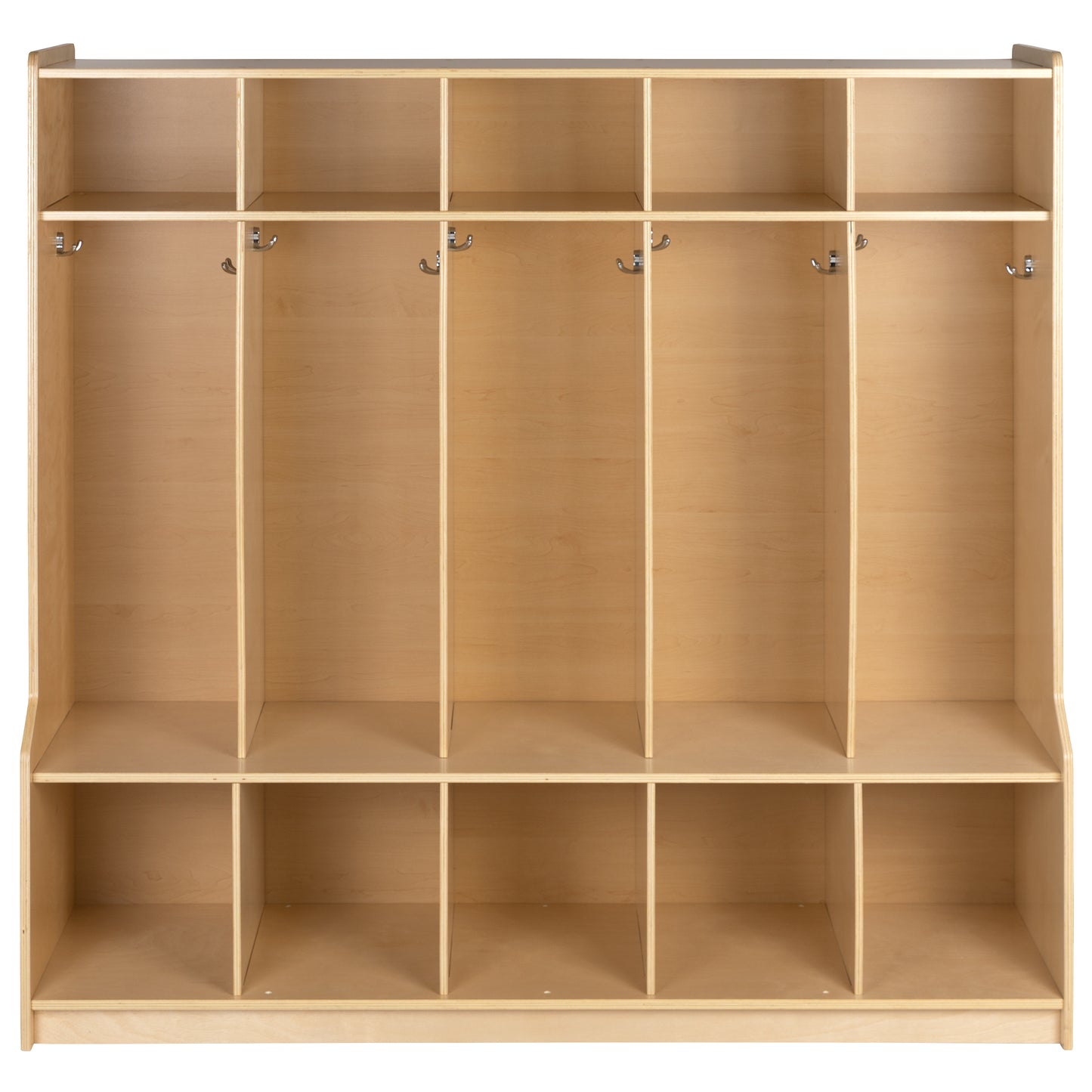 Hercules Wooden 5 Section School Coat Locker with Bench, Cubbies, and Storage Organizer Hook-Safe, Kid Friendly Design - 48"H x 48"L (Natural) Natural