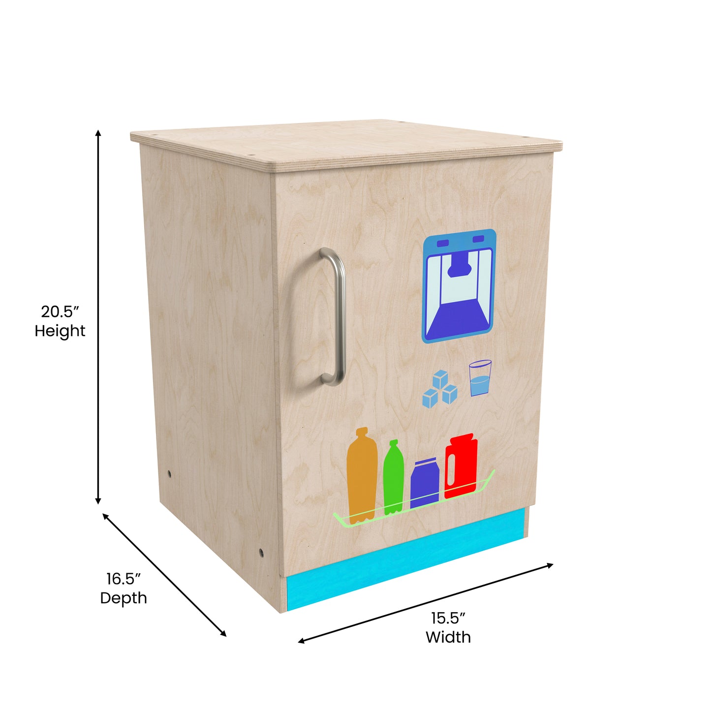 Bright Beginnings Commercial Grade Green Guard Certified Wooden Children's Kitchen Refrigerator with Integrated Storage Beech