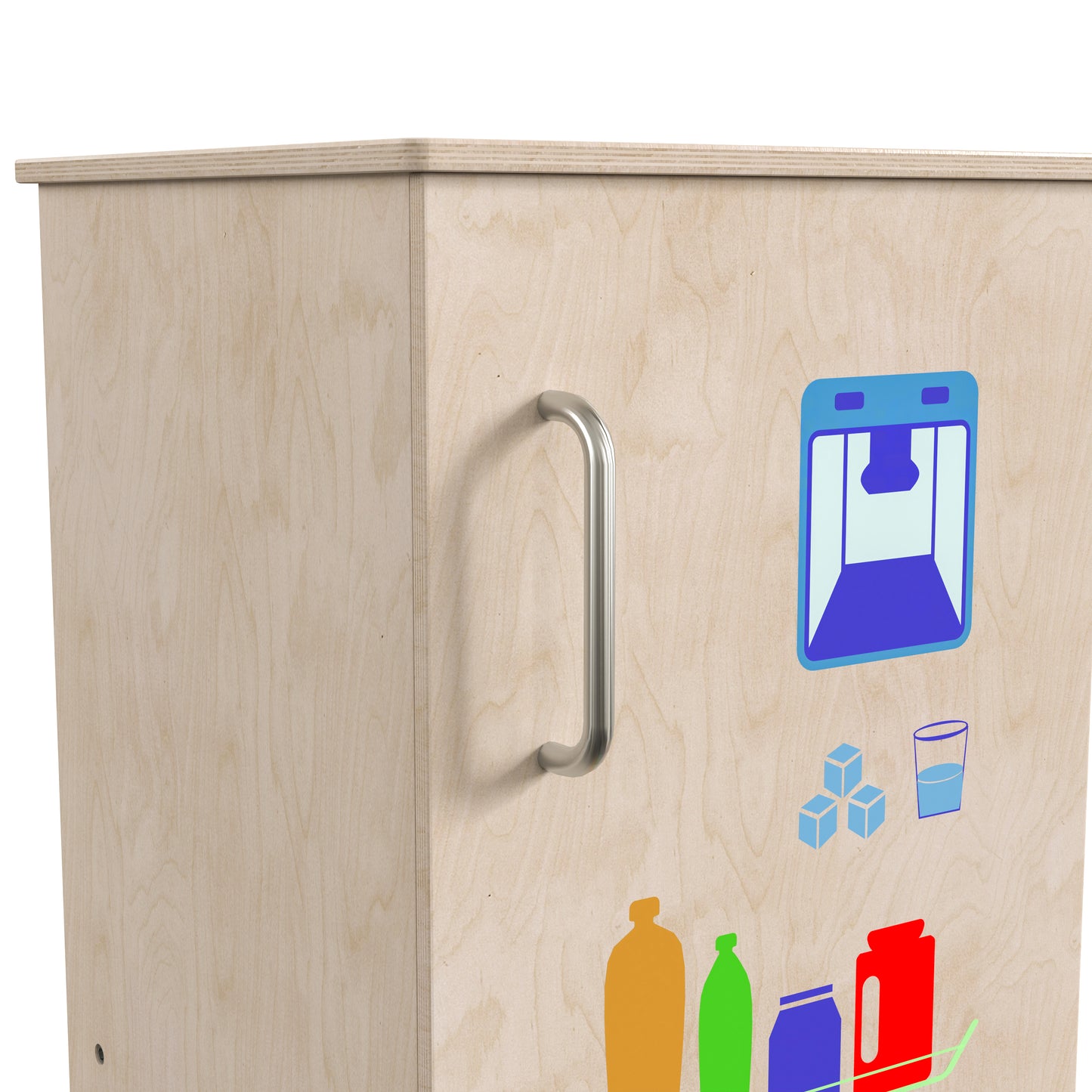 Bright Beginnings Commercial Grade Green Guard Certified Wooden Children's Kitchen Refrigerator with Integrated Storage Beech