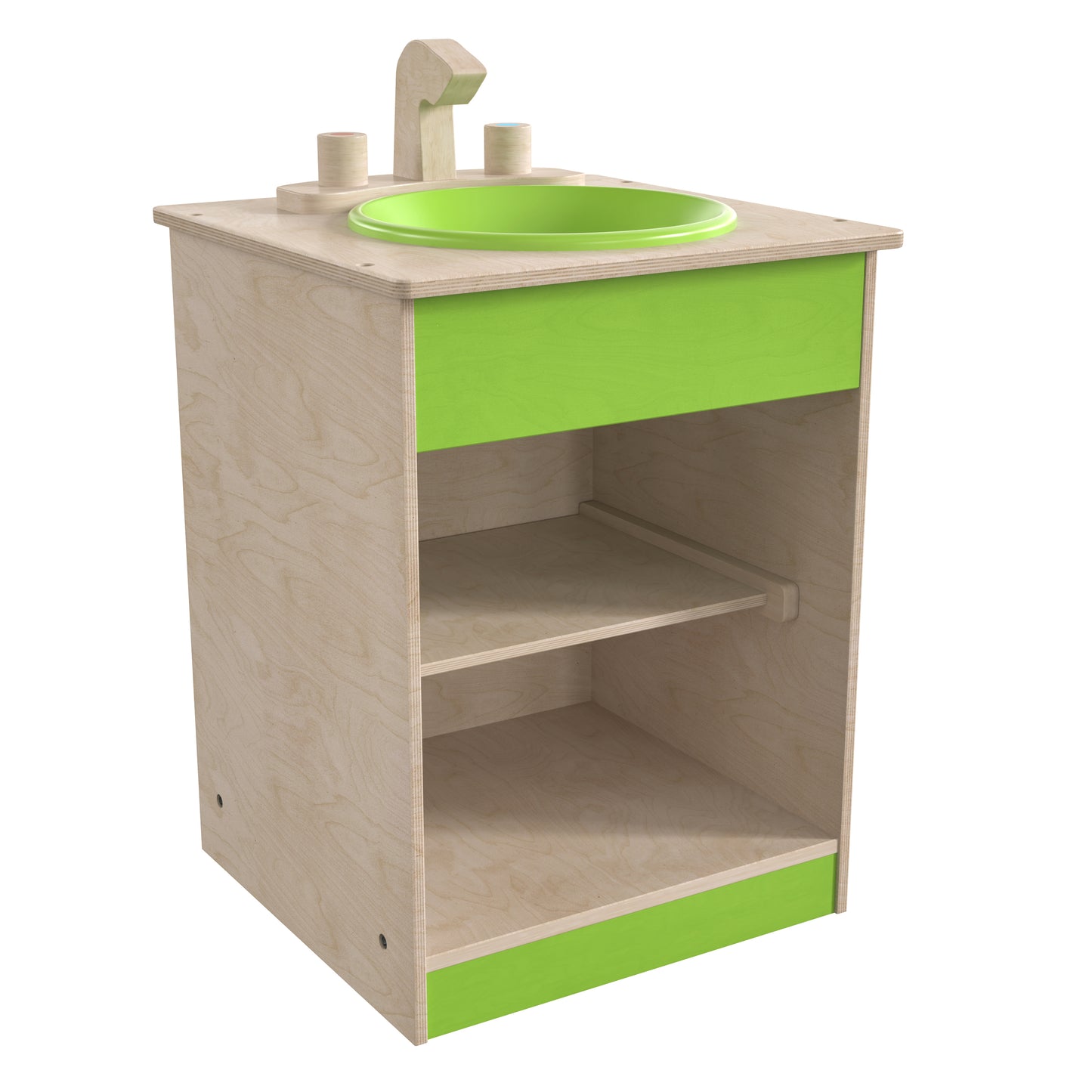 Bright Beginnings Commercial Grade Wooden Children's Kitchen Sink with Integrated Storage Beech