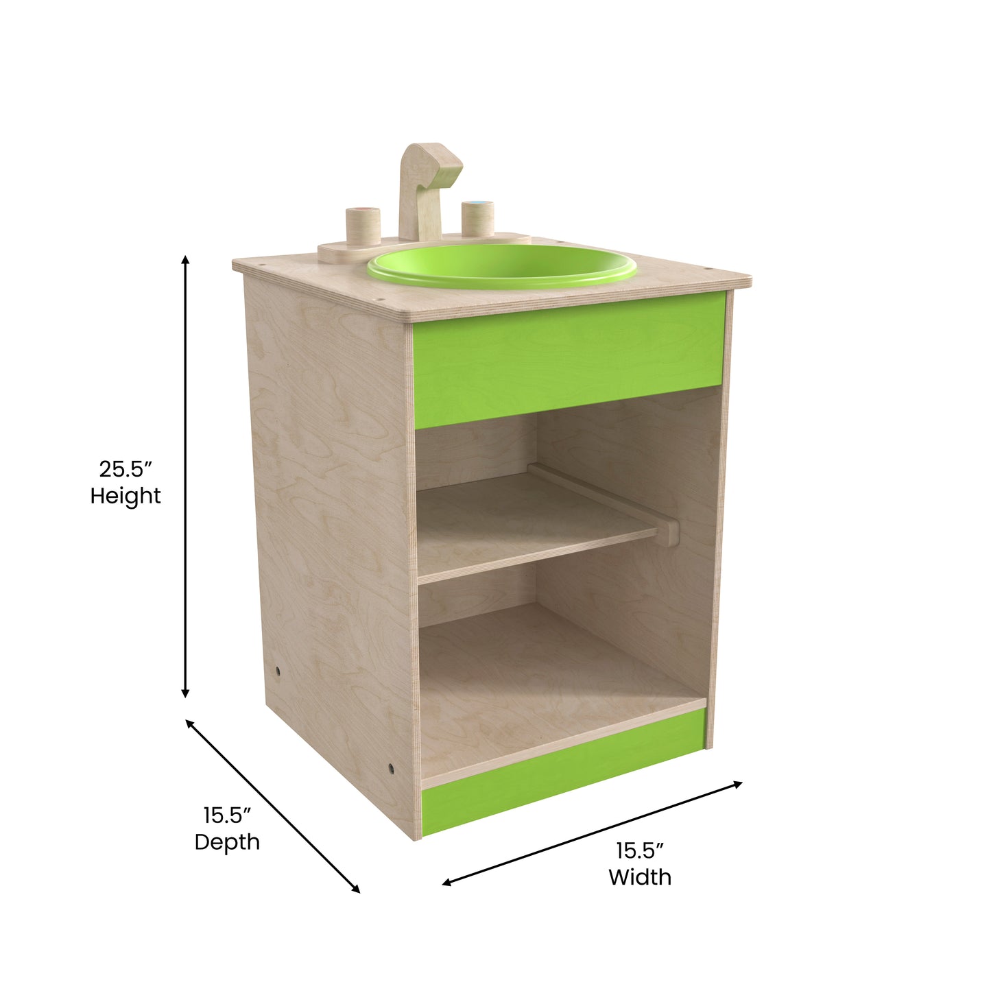 Bright Beginnings Commercial Grade Wooden Children's Kitchen Sink with Integrated Storage Beech