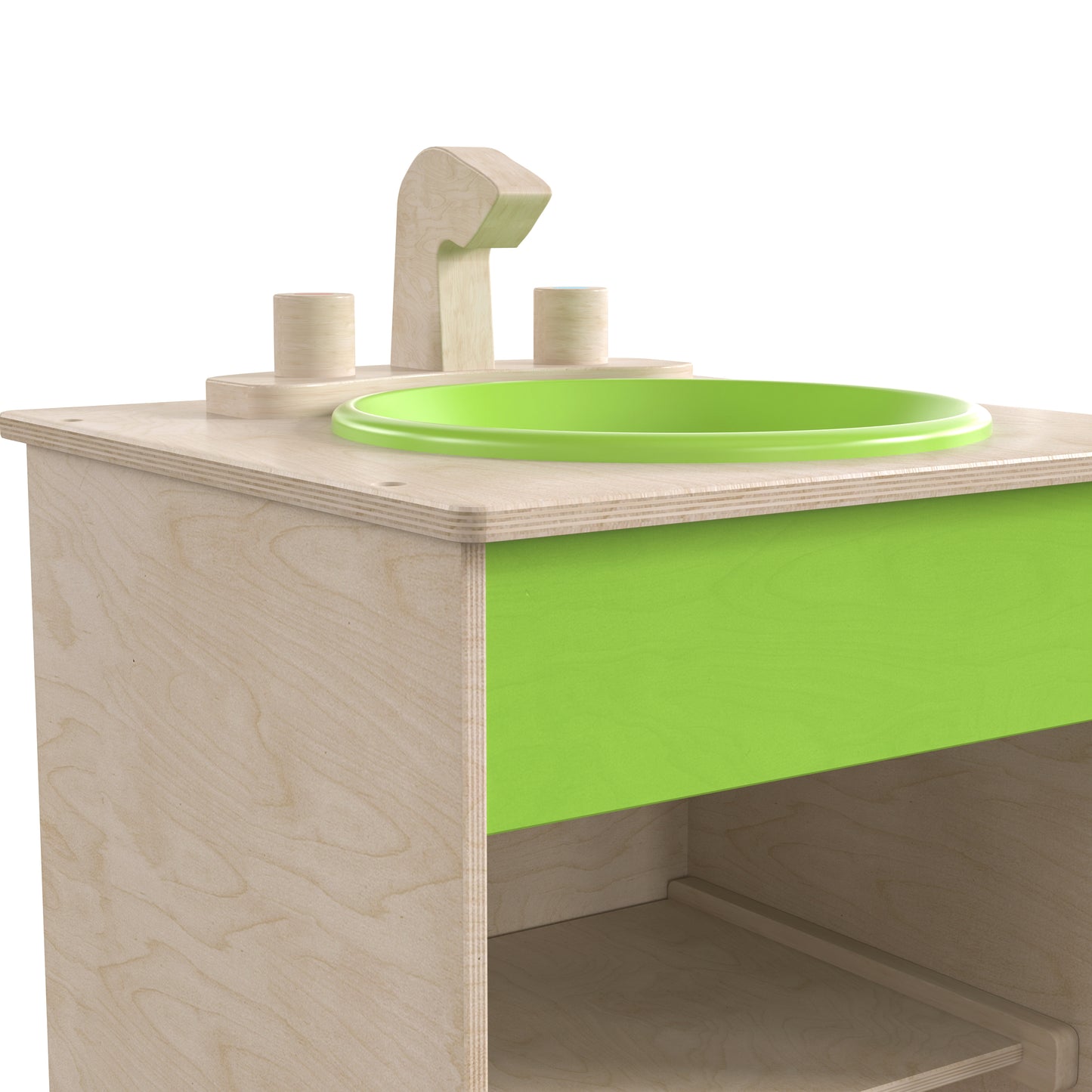 Bright Beginnings Commercial Grade Wooden Children's Kitchen Sink with Integrated Storage Beech