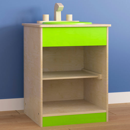 Bright Beginnings Commercial Grade Wooden Children's Kitchen Sink with Integrated Storage Beech