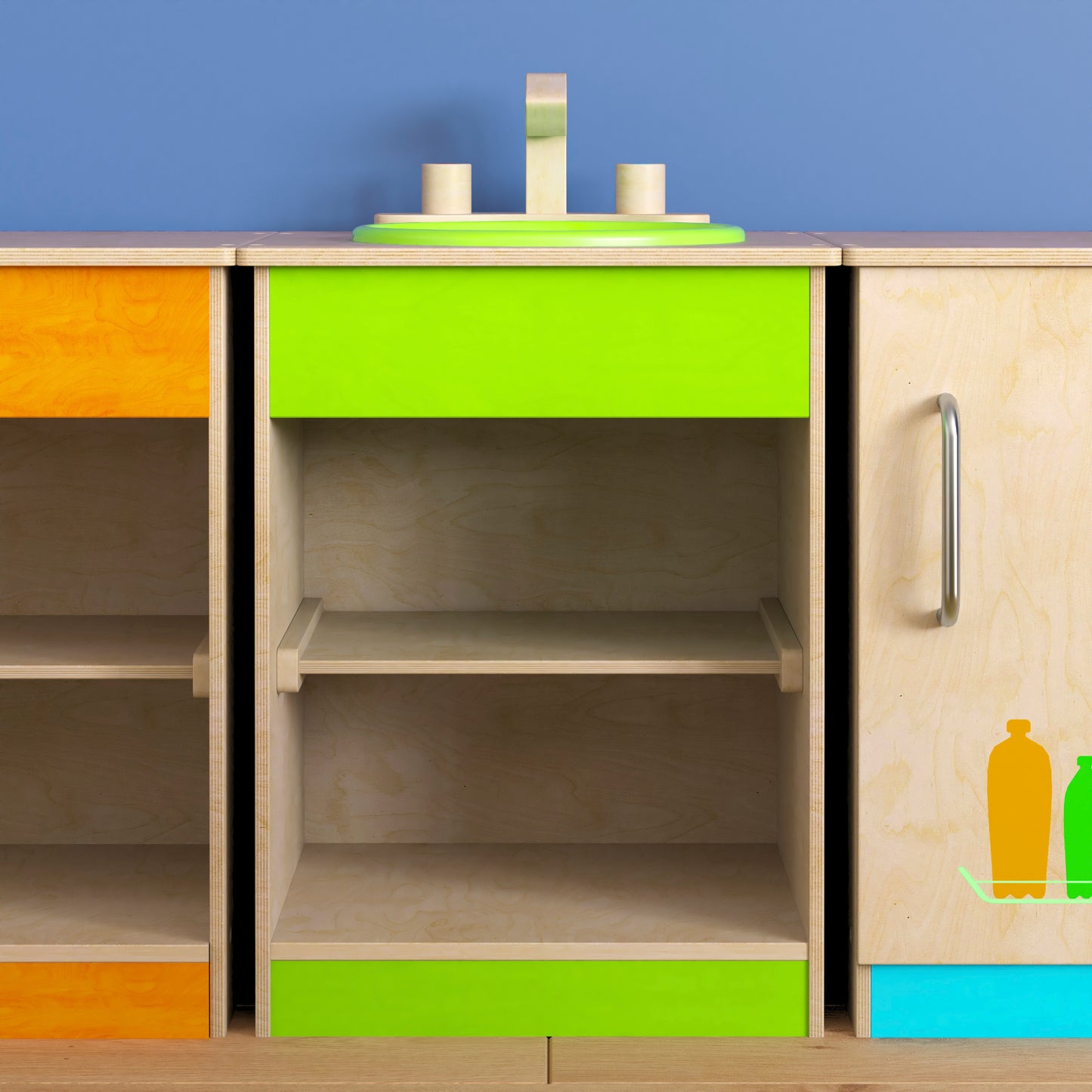 Bright Beginnings Commercial Grade Wooden Children's Kitchen Sink with Integrated Storage Beech