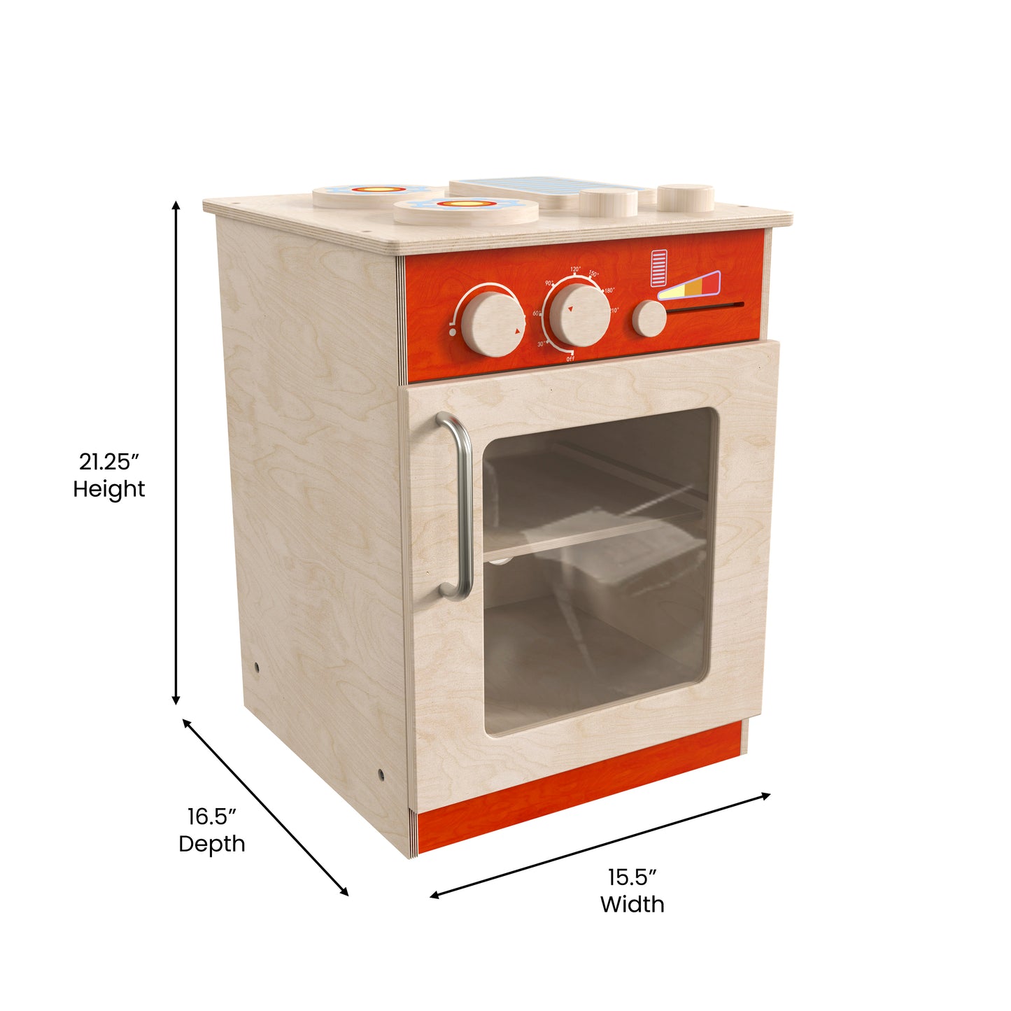 Bright Beginnings Commercial Grade Wooden Children's Kitchen Stove with Integrated Storage Beech