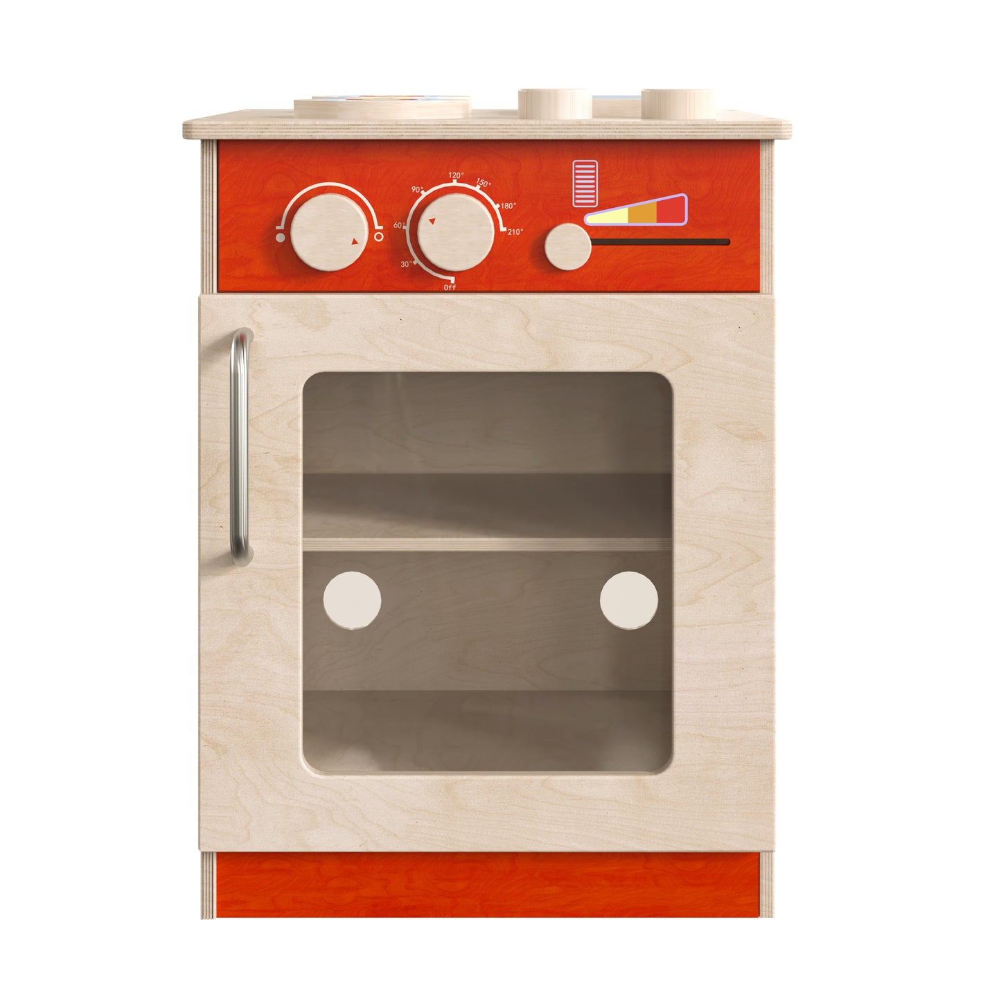 Bright Beginnings Commercial Grade Wooden Children's Kitchen Stove with Integrated Storage Beech