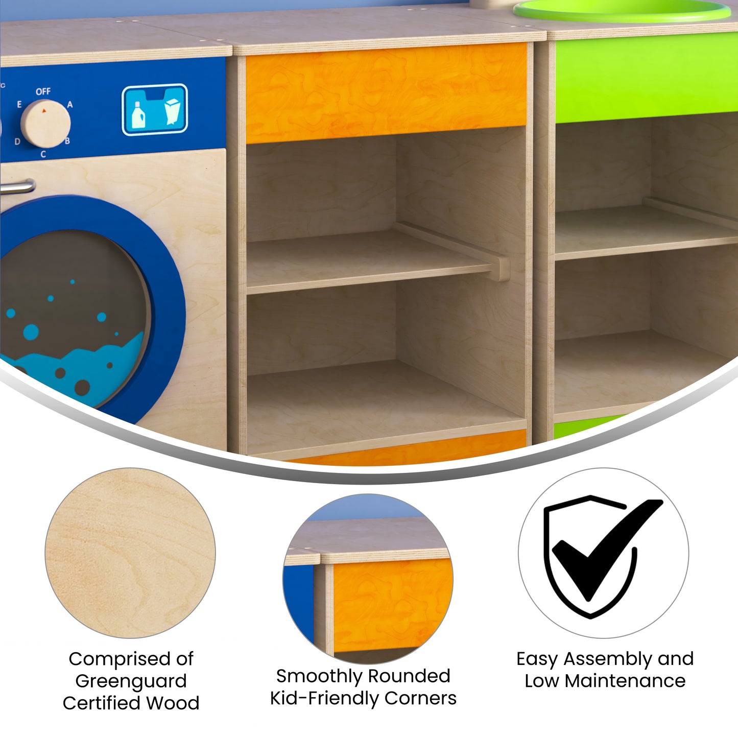 Bright Beginnings Commercial Grade Wooden Kid's Two Shelf Kitchen Cabinet Beech MK-ME03539-GG