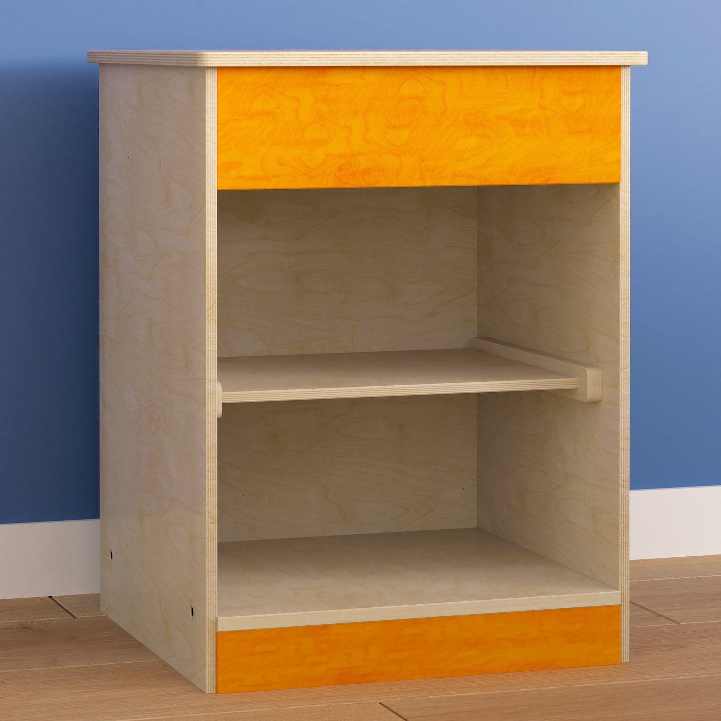 Bright Beginnings Commercial Grade Wooden Kid's Two Shelf Kitchen Cabinet Beech MK-ME03539-GG