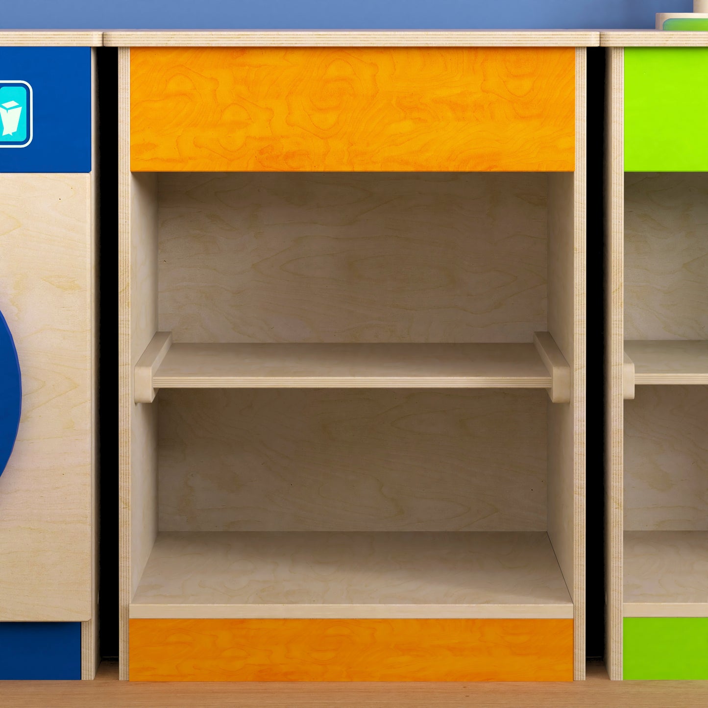 Bright Beginnings Commercial Grade Wooden Kid's Two Shelf Kitchen Cabinet Beech MK-ME03539-GG