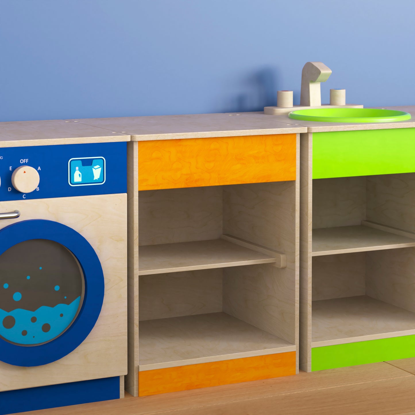 Bright Beginnings Commercial Grade Wooden Kid's Two Shelf Kitchen Cabinet Beech MK-ME03539-GG