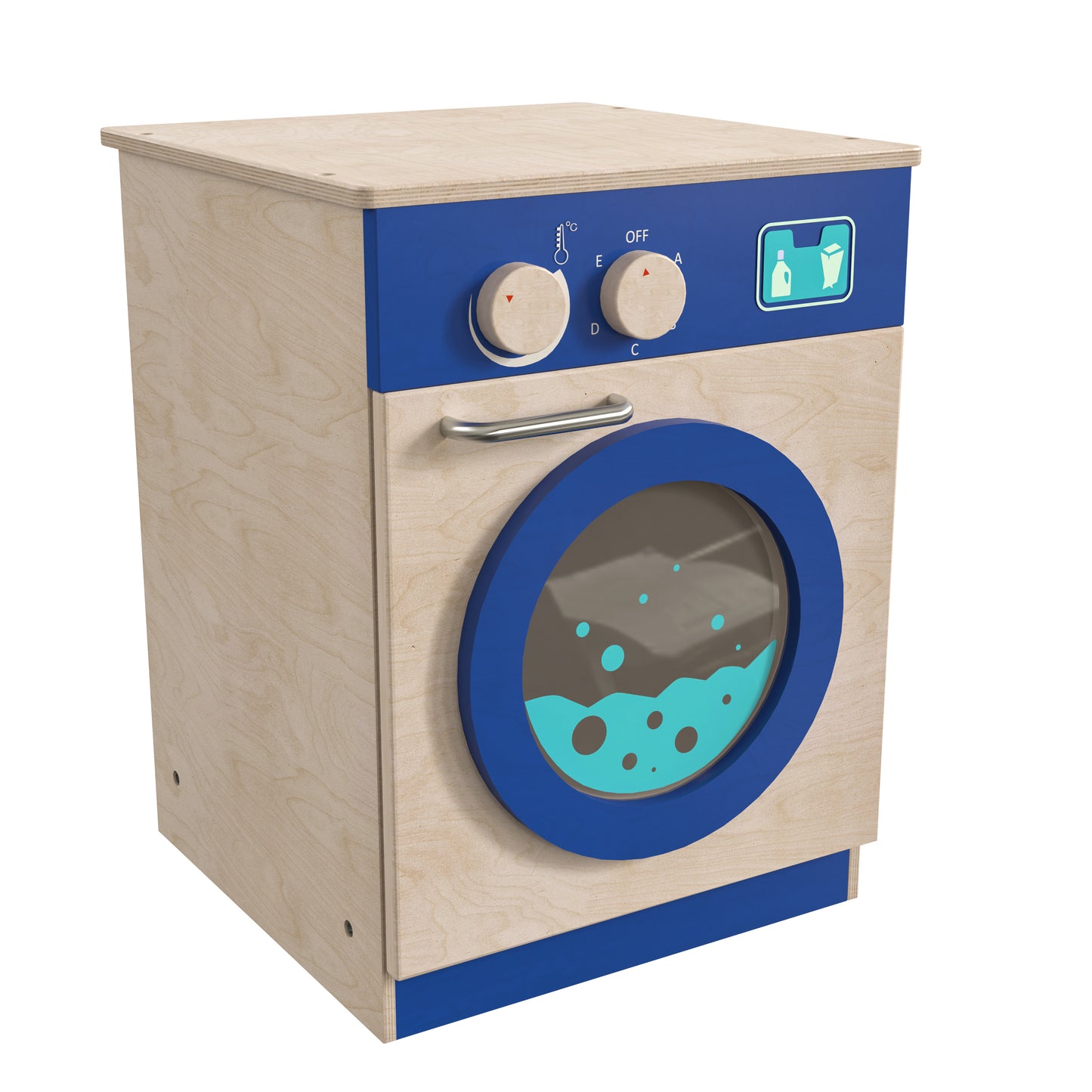 Bright Beginnings Commercial Grade Wooden Kid's Washing Machine with Integrated Storage and Turning Knobs Beech MK-ME03546-GG