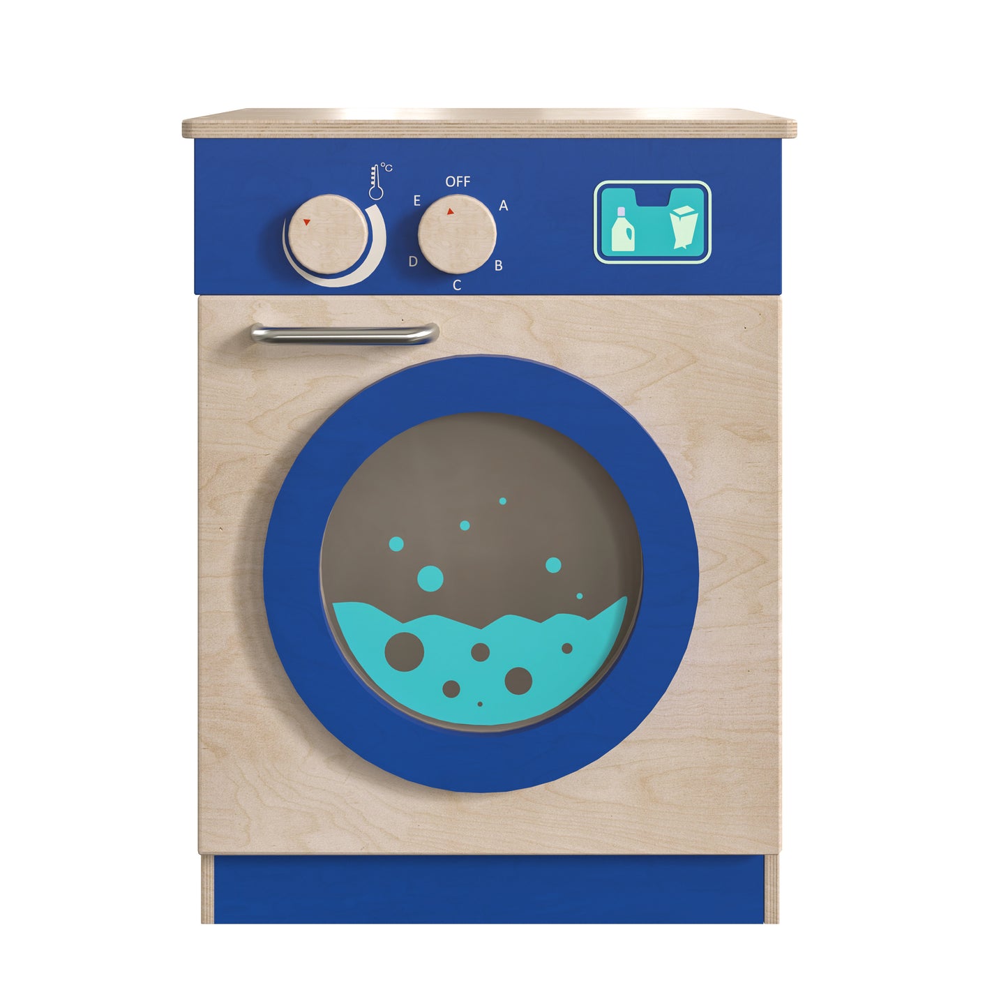 Bright Beginnings Commercial Grade Wooden Kid's Washing Machine with Integrated Storage and Turning Knobs Beech MK-ME03546-GG