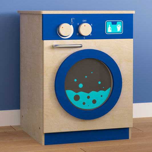 Bright Beginnings Commercial Grade Wooden Kid's Washing Machine with Integrated Storage and Turning Knobs Beech