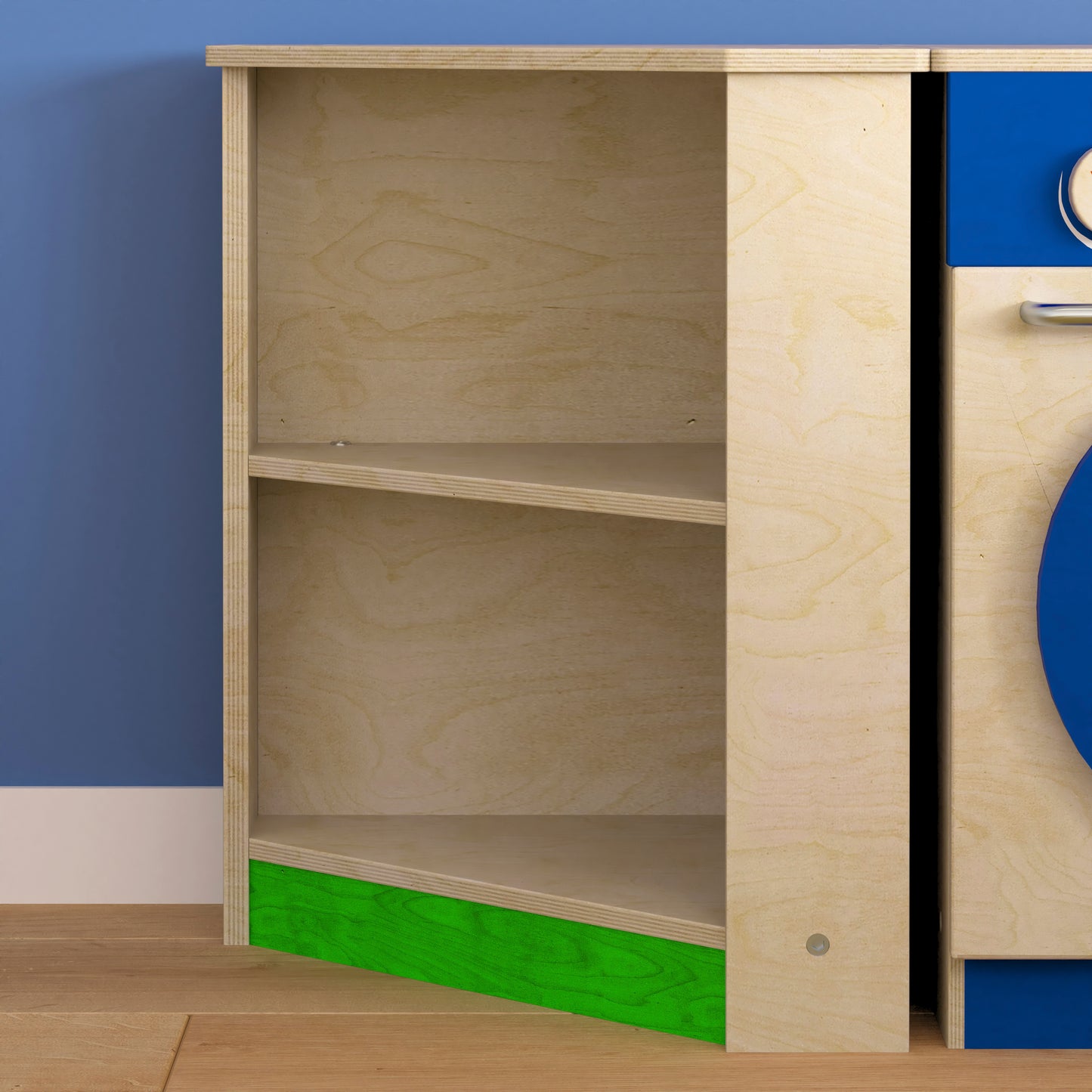 Bright Beginnings Commercial Grade Wooden Kid's Two Tier Corner Kitchen Cabinet Beech